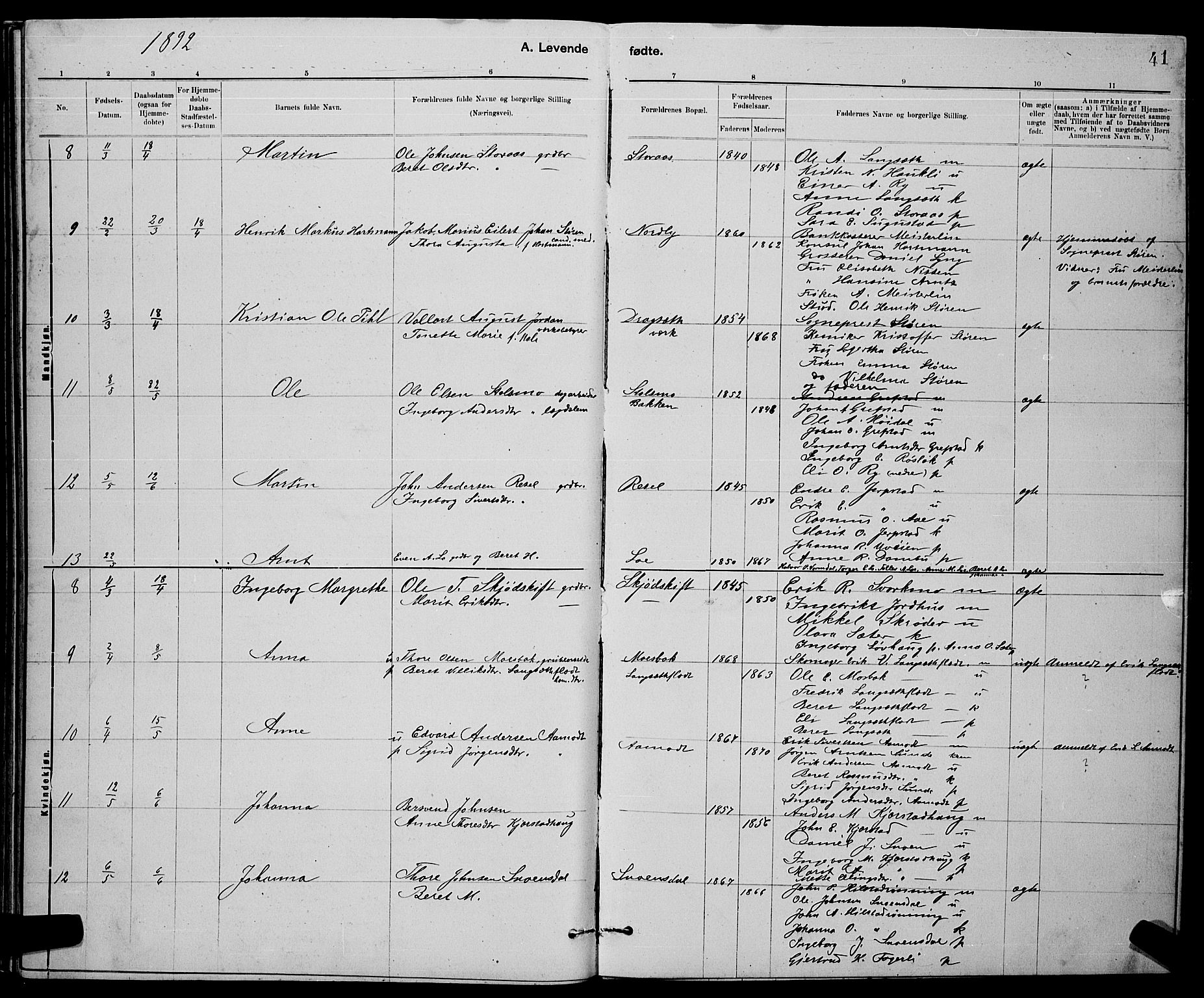 Ministerialprotokoller, klokkerbøker og fødselsregistre - Sør-Trøndelag, AV/SAT-A-1456/672/L0863: Klokkerbok nr. 672C02, 1888-1901, s. 41