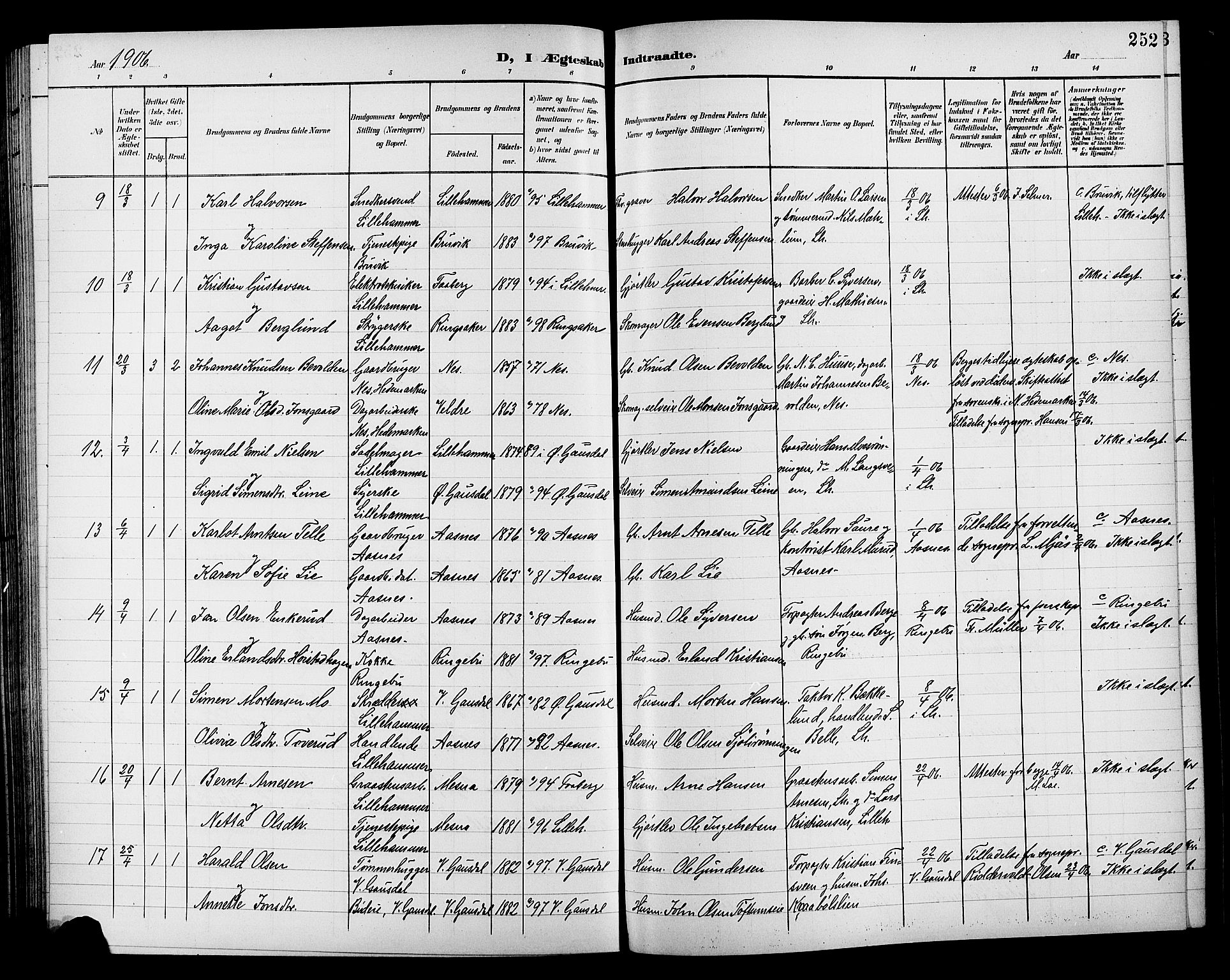 Lillehammer prestekontor, AV/SAH-PREST-088/H/Ha/Hab/L0001: Klokkerbok nr. 1, 1901-1913, s. 252