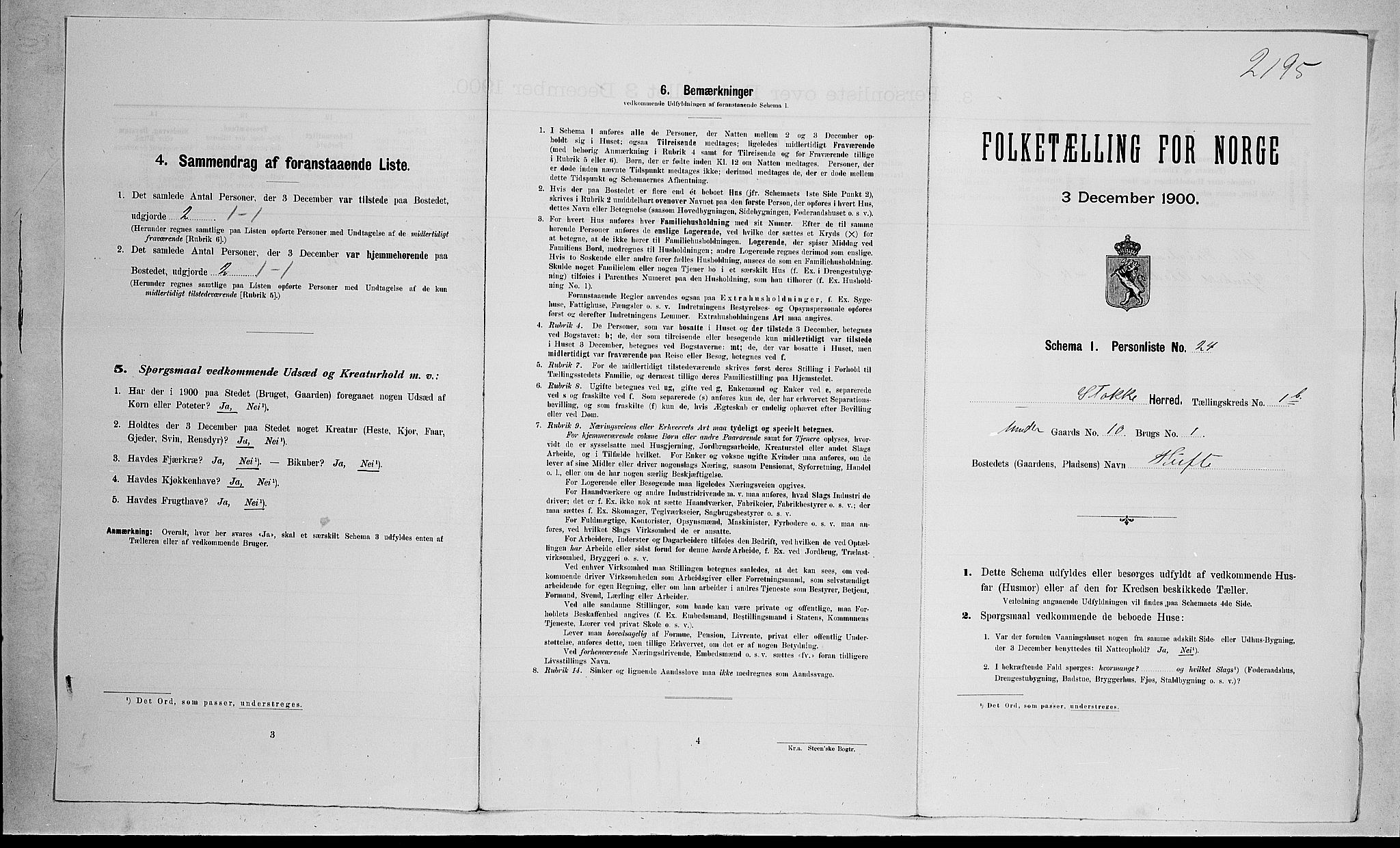 RA, Folketelling 1900 for 0720 Stokke herred, 1900, s. 286