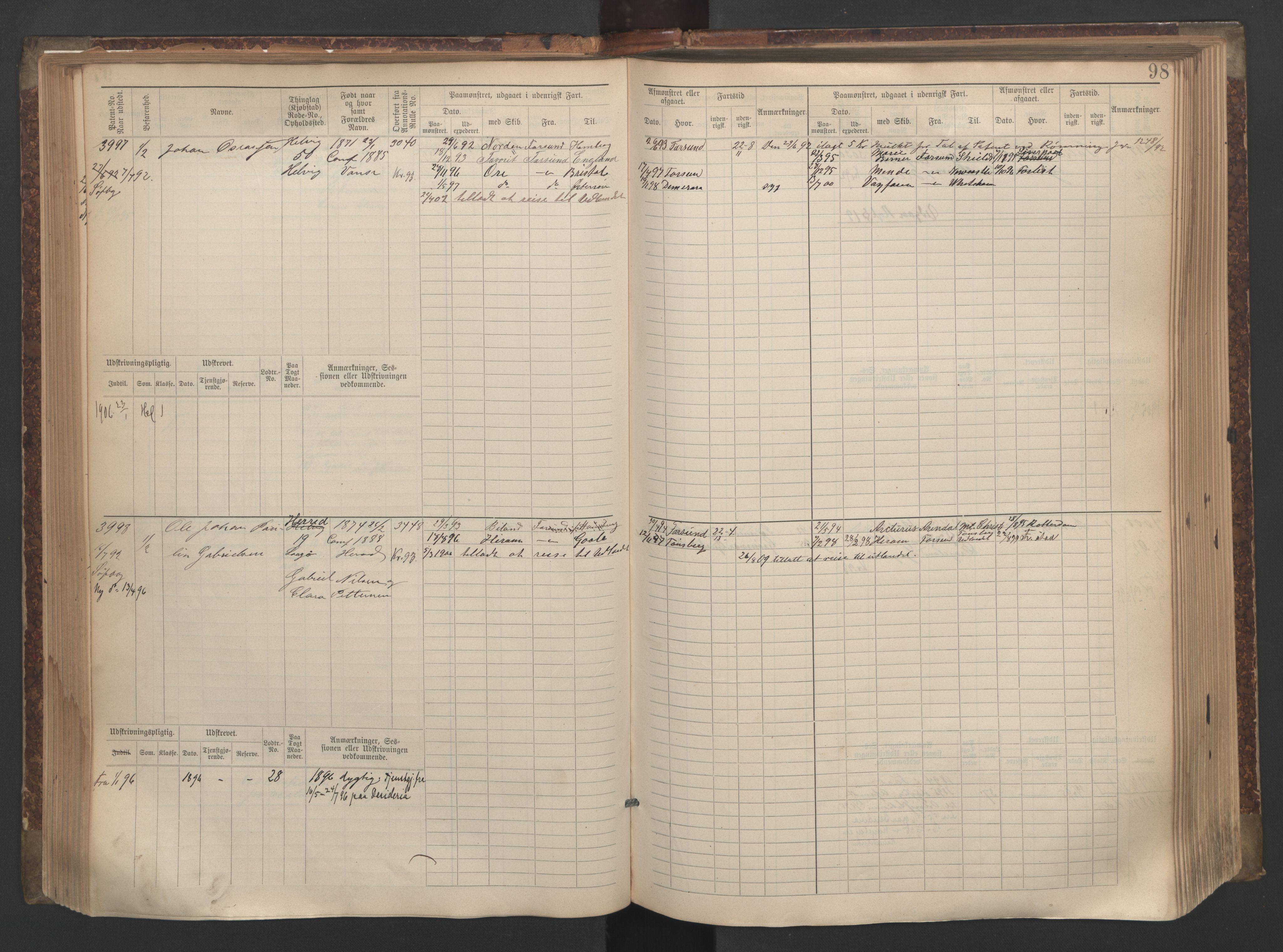 Farsund mønstringskrets, SAK/2031-0017/F/Fb/L0006: Hovedrulle nr 3805-4478, M-9, 1890-1930, s. 99