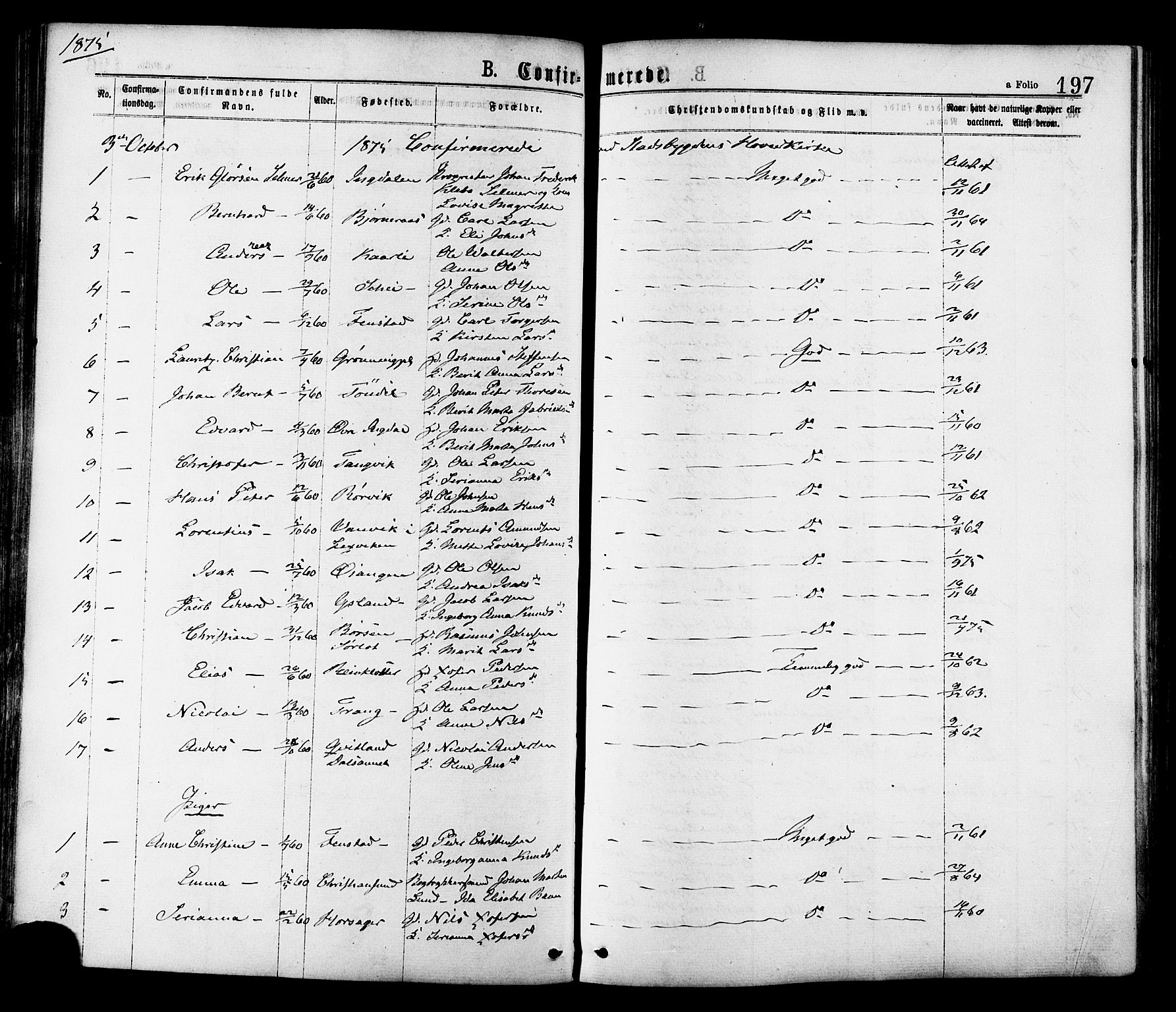Ministerialprotokoller, klokkerbøker og fødselsregistre - Sør-Trøndelag, SAT/A-1456/646/L0613: Ministerialbok nr. 646A11, 1870-1884, s. 197