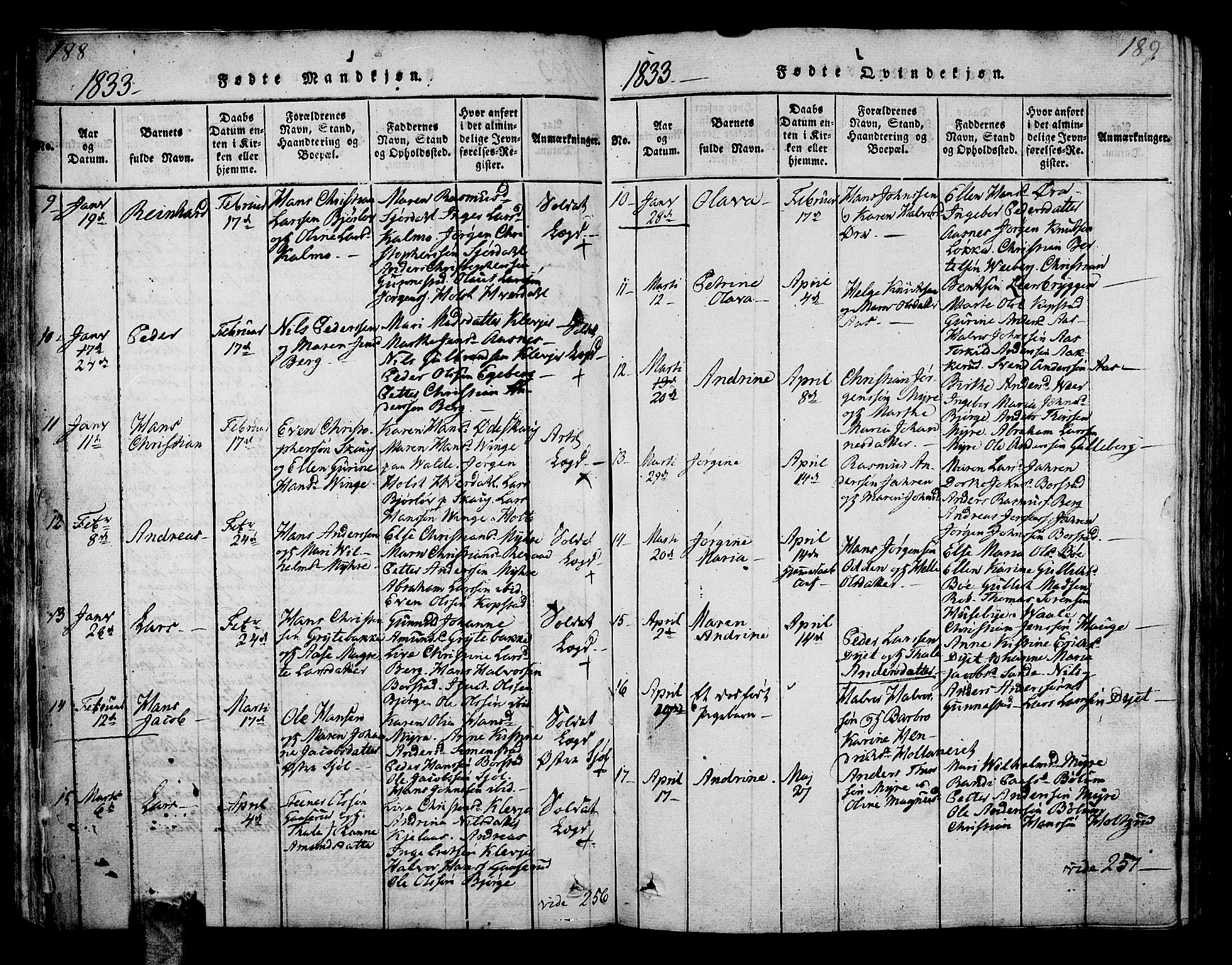 Sande Kirkebøker, AV/SAKO-A-53/G/Ga/L0001: Klokkerbok nr. 1, 1814-1847, s. 188-189