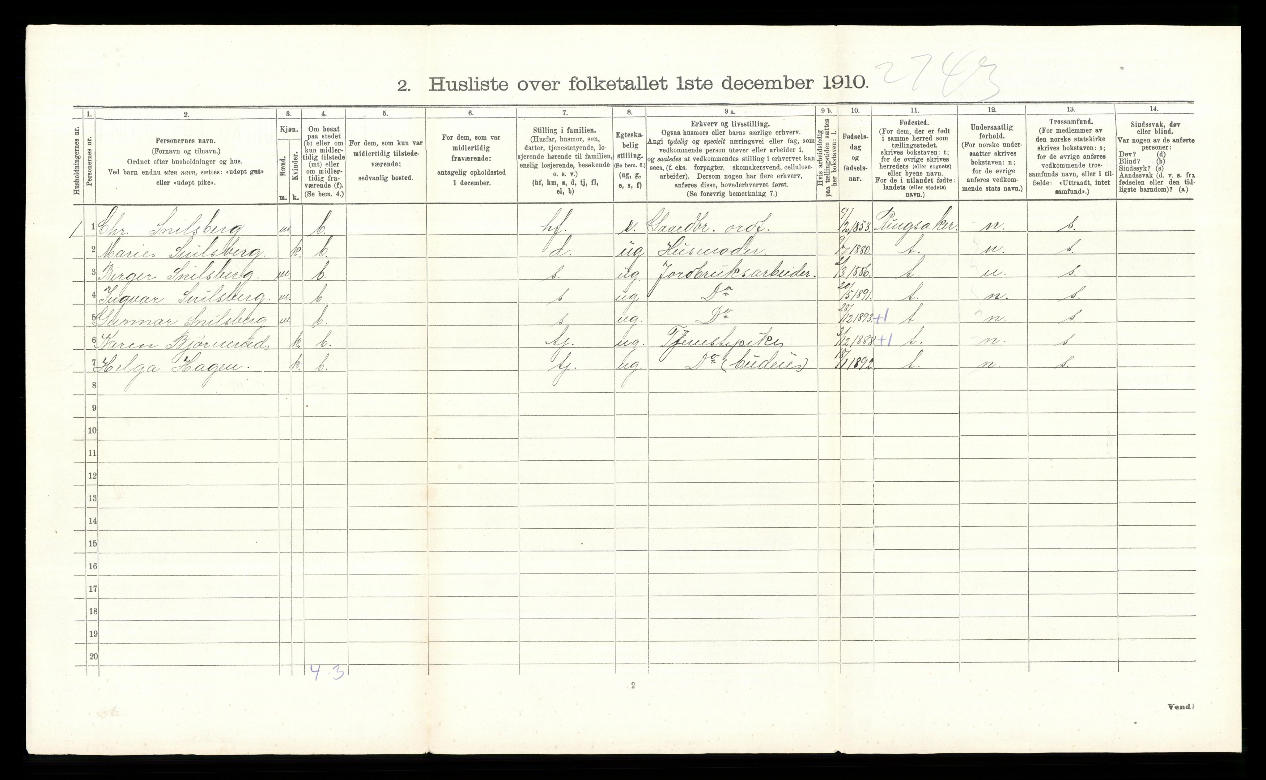 RA, Folketelling 1910 for 0538 Nordre Land herred, 1910, s. 1108