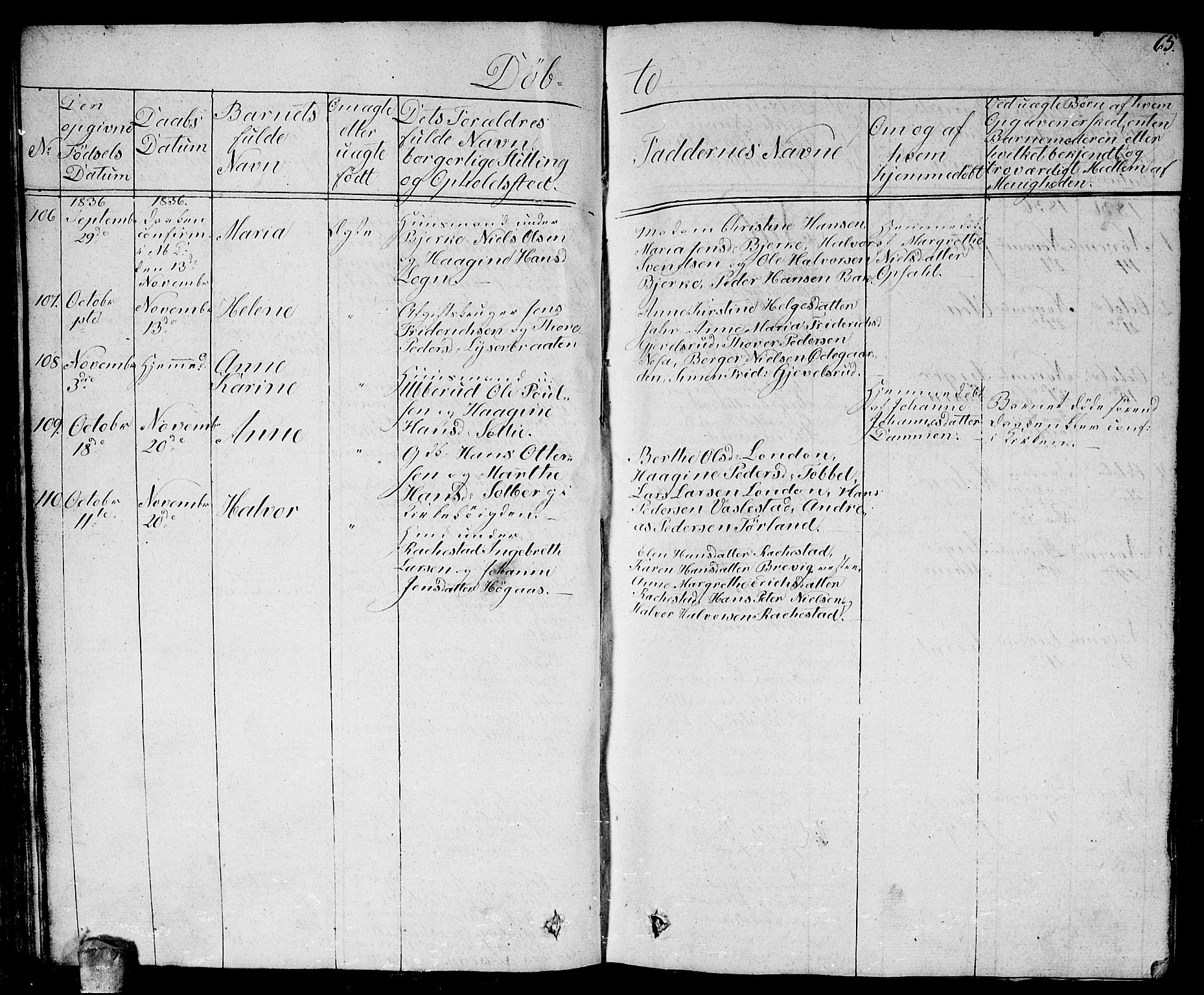 Enebakk prestekontor Kirkebøker, AV/SAO-A-10171c/G/Ga/L0003: Klokkerbok nr. I 3, 1833-1849, s. 65