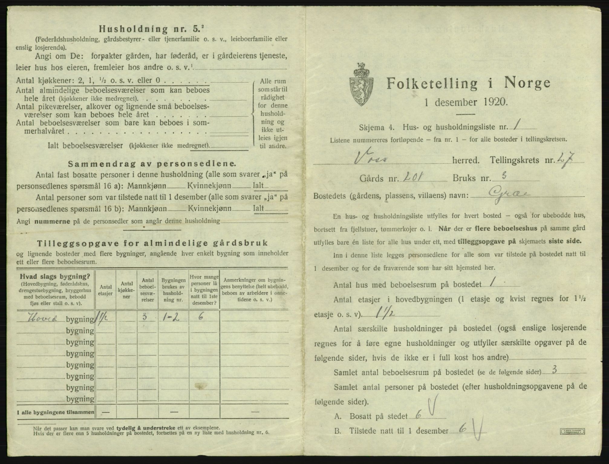 SAB, Folketelling 1920 for 1235 Voss herred, 1920, s. 2413