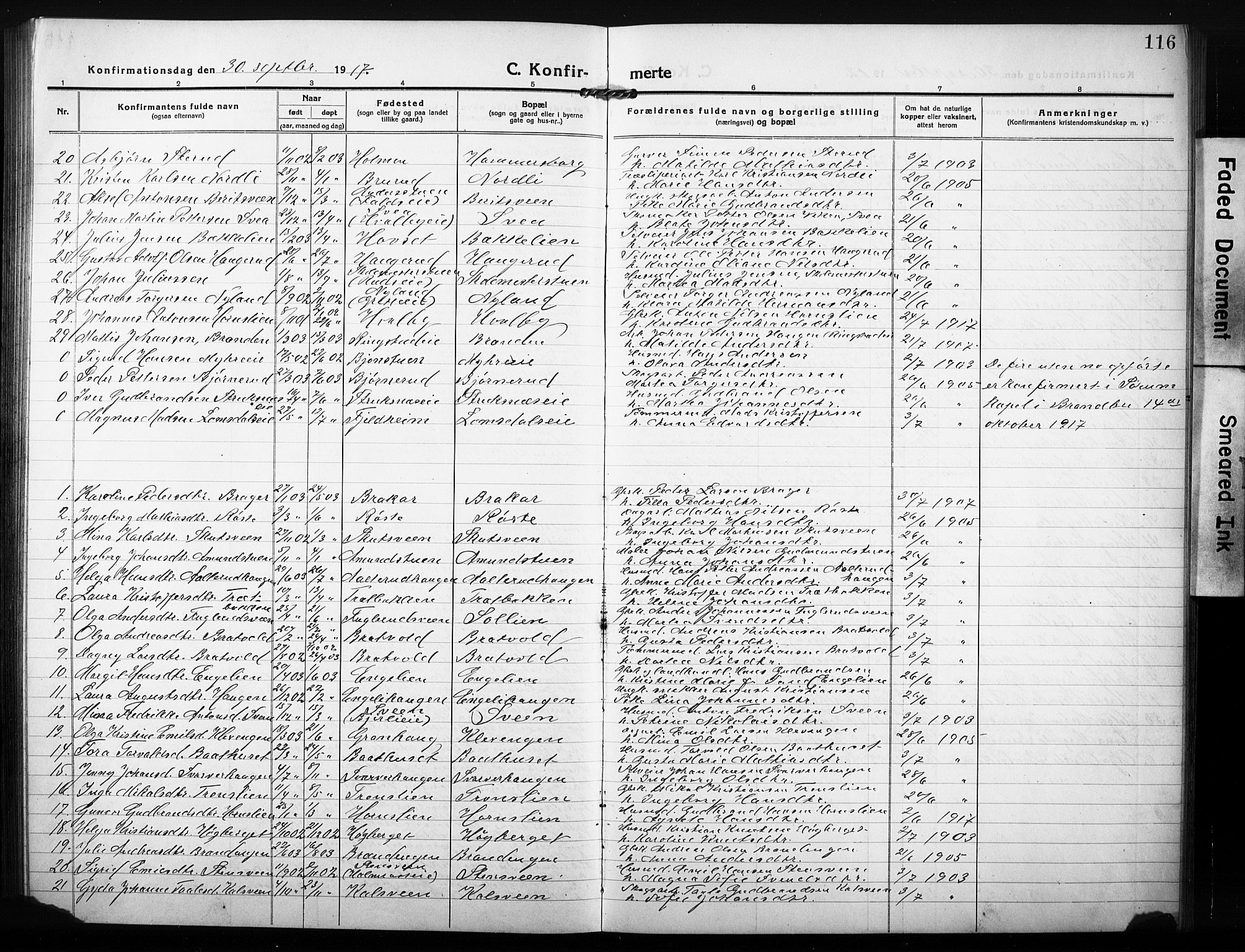 Søndre Land prestekontor, AV/SAH-PREST-122/L/L0007: Klokkerbok nr. 7, 1915-1932, s. 116