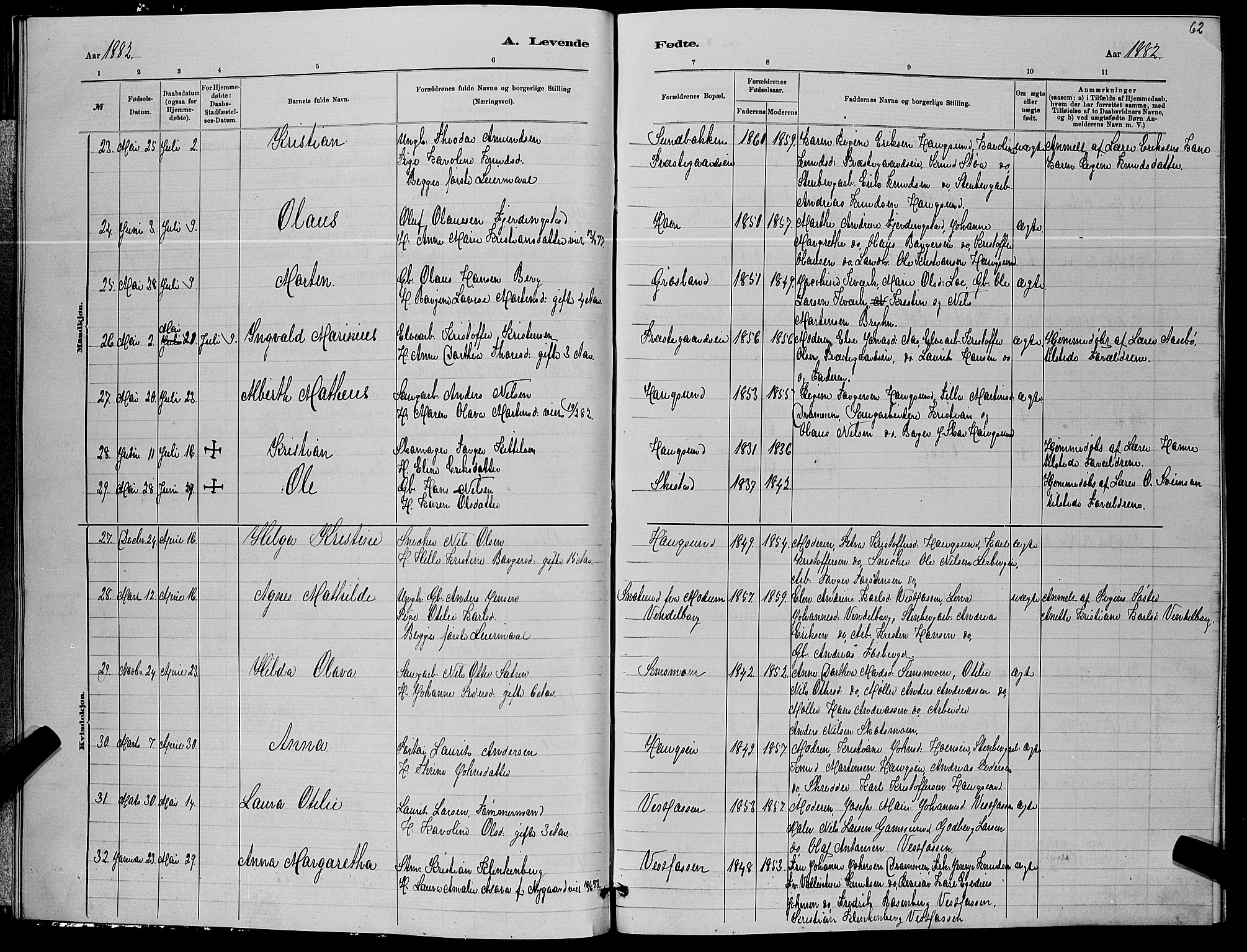 Eiker kirkebøker, AV/SAKO-A-4/G/Ga/L0005: Klokkerbok nr. I 5, 1878-1887, s. 62
