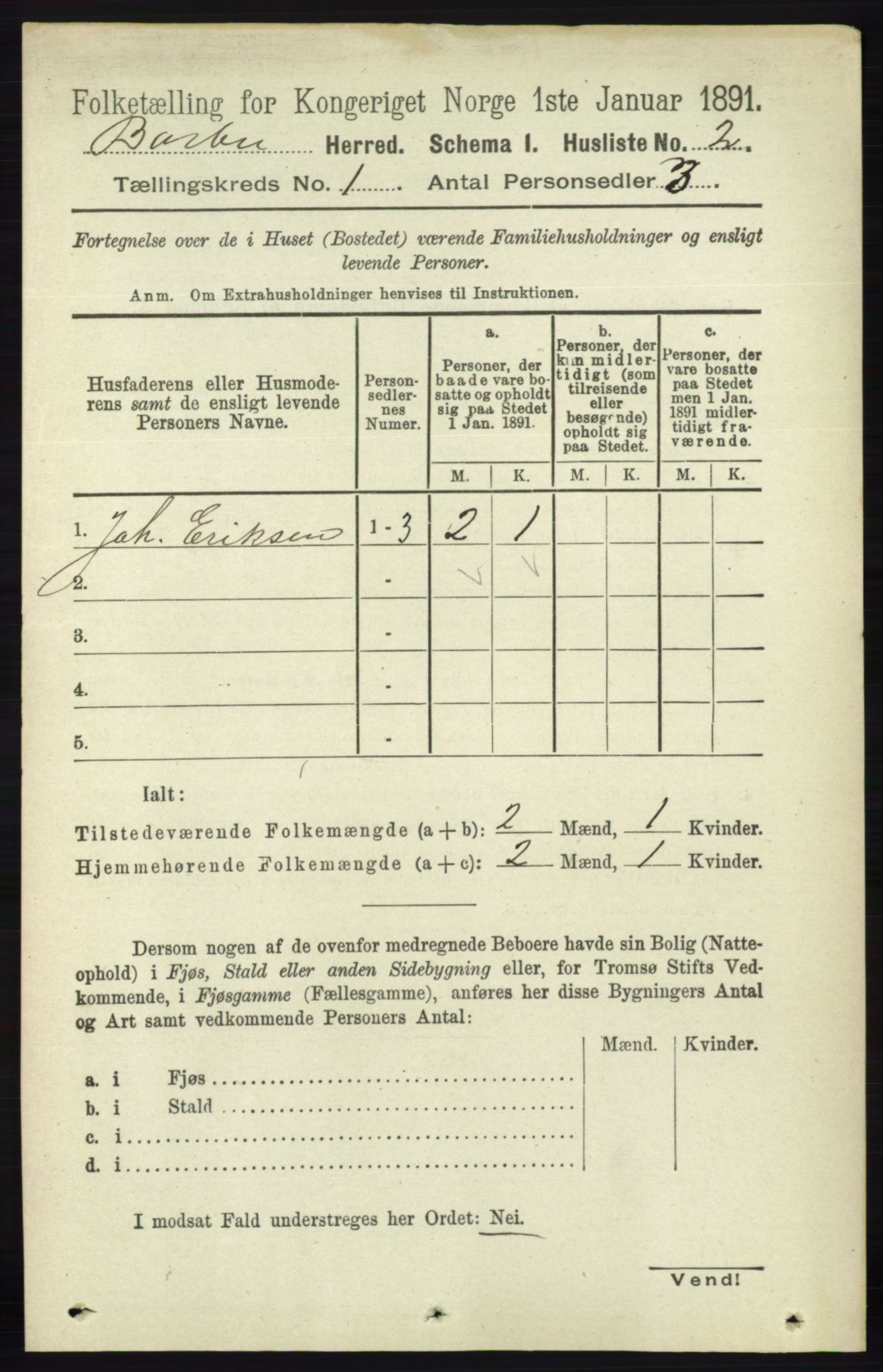 RA, Folketelling 1891 for 0990 Barbu herred, 1891, s. 33