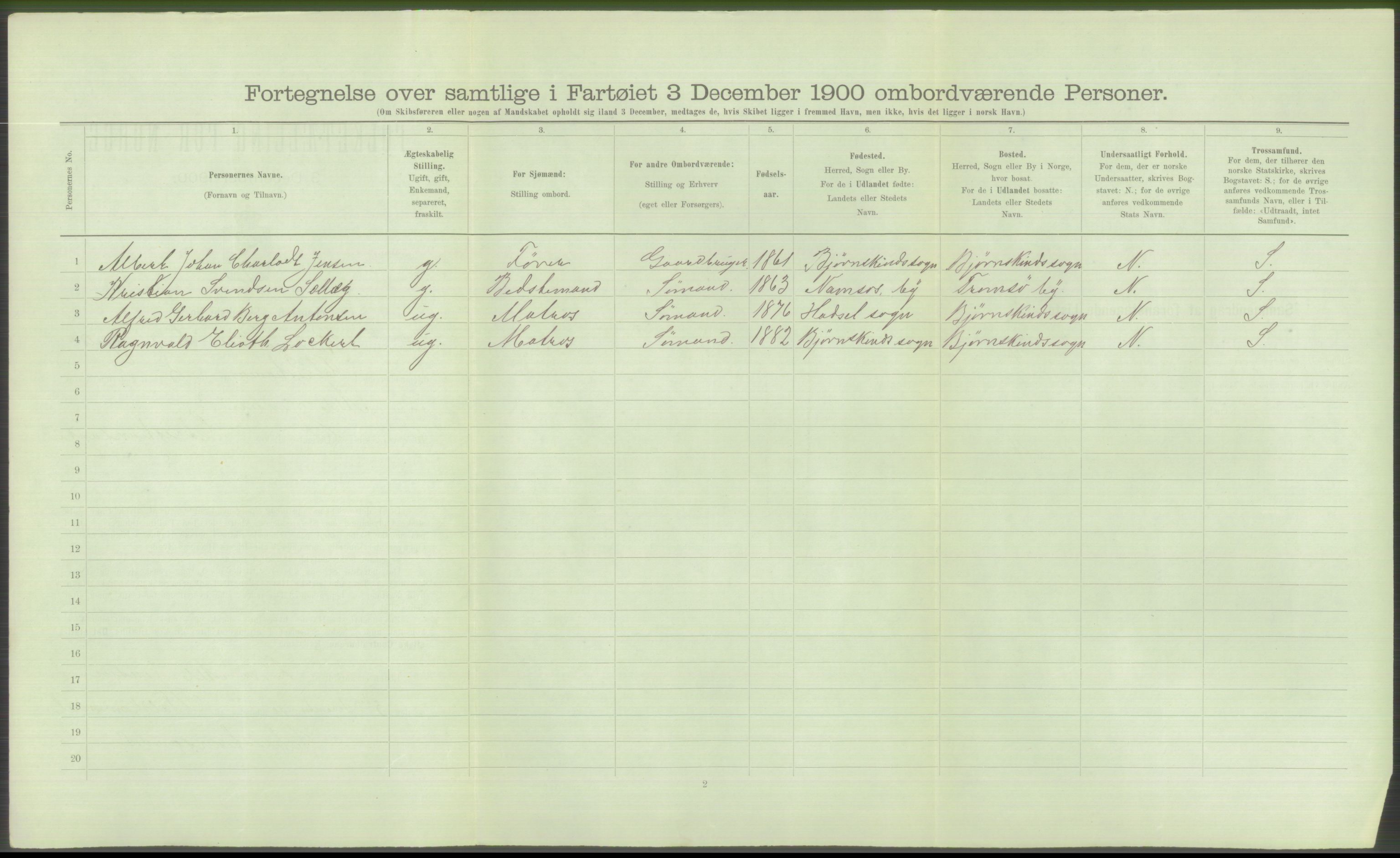 RA, Folketelling 1900 - skipslister med personlister for skip i norske havner, utenlandske havner og til havs, 1900, s. 724