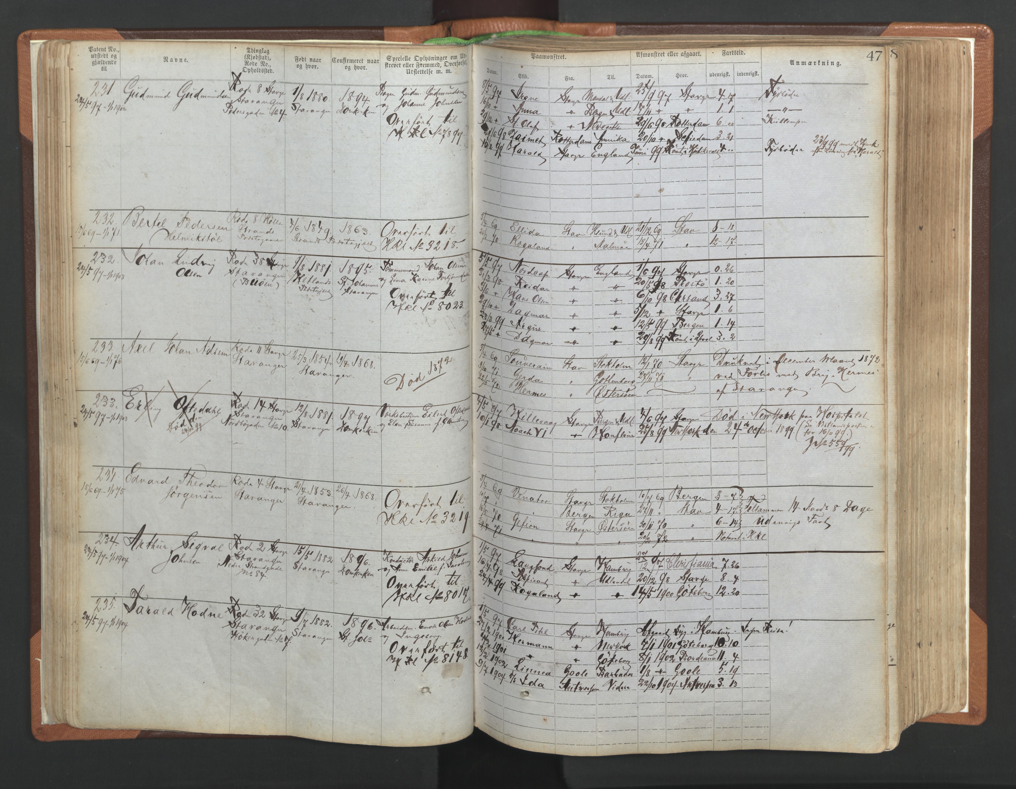 Stavanger sjømannskontor, AV/SAST-A-102006/F/Ff/L0004: Annotasjonsrulle No. 1, patentnr. 1-1785 (del 1), 1869-1900, s. 50