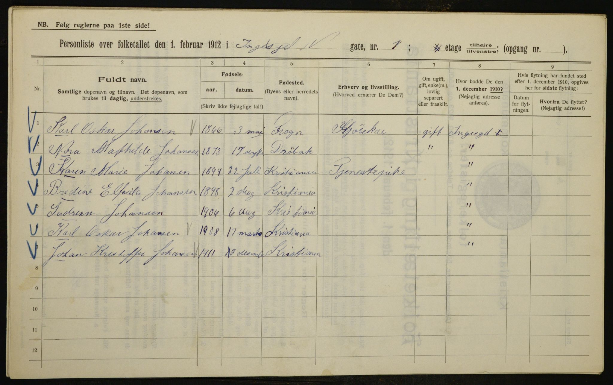 OBA, Kommunal folketelling 1.2.1912 for Kristiania, 1912, s. 44285