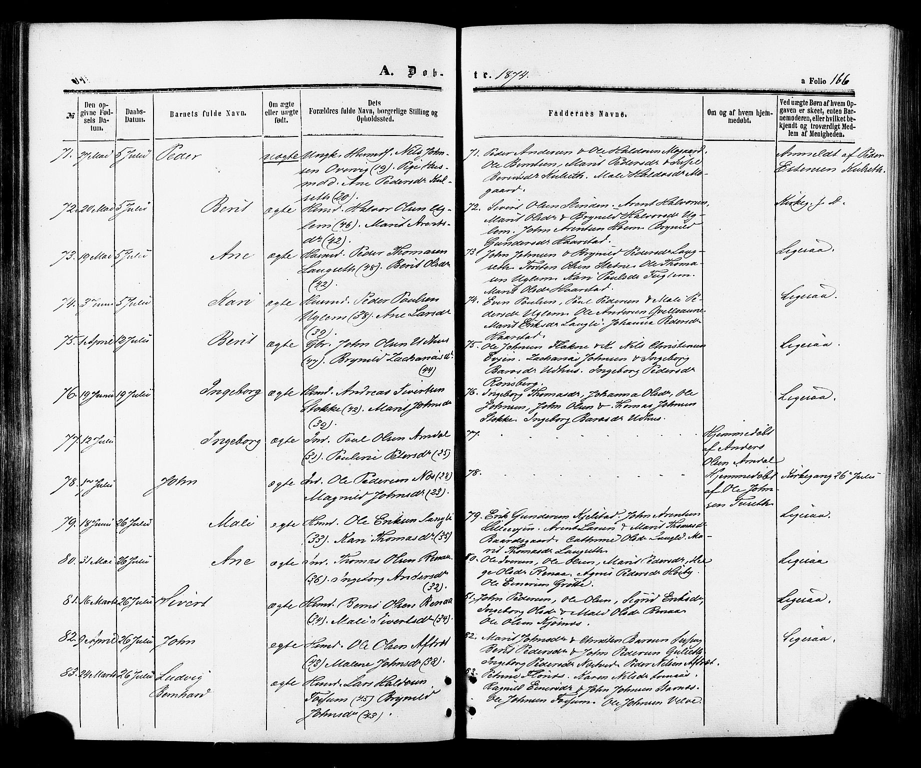 Ministerialprotokoller, klokkerbøker og fødselsregistre - Sør-Trøndelag, SAT/A-1456/695/L1147: Ministerialbok nr. 695A07, 1860-1877, s. 166