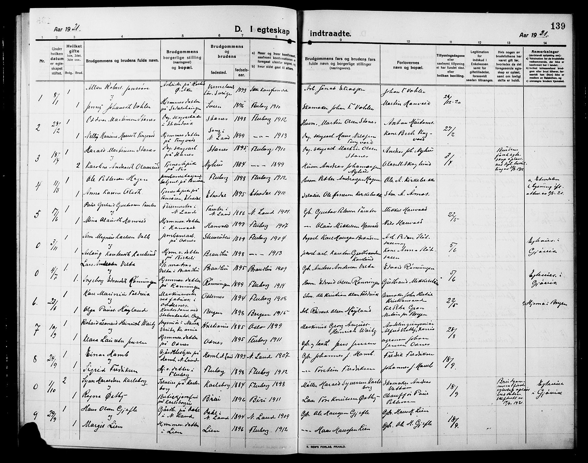 Søndre Land prestekontor, AV/SAH-PREST-122/L/L0006: Klokkerbok nr. 6, 1912-1925, s. 139