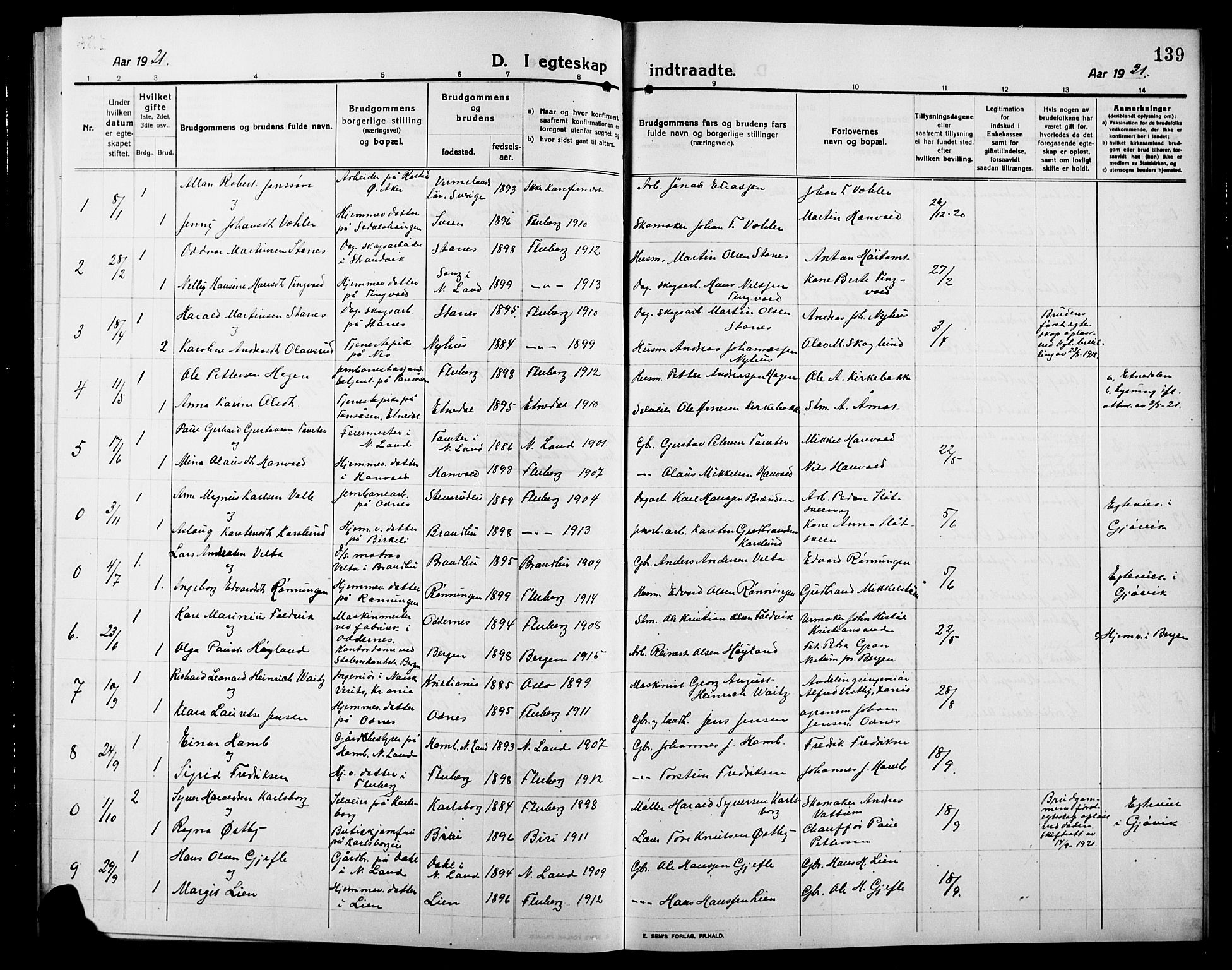 Søndre Land prestekontor, SAH/PREST-122/L/L0006: Klokkerbok nr. 6, 1912-1925, s. 139