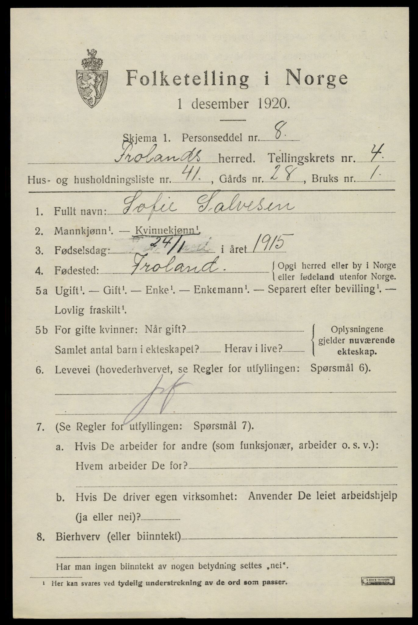 SAK, Folketelling 1920 for 0919 Froland herred, 1920, s. 3527