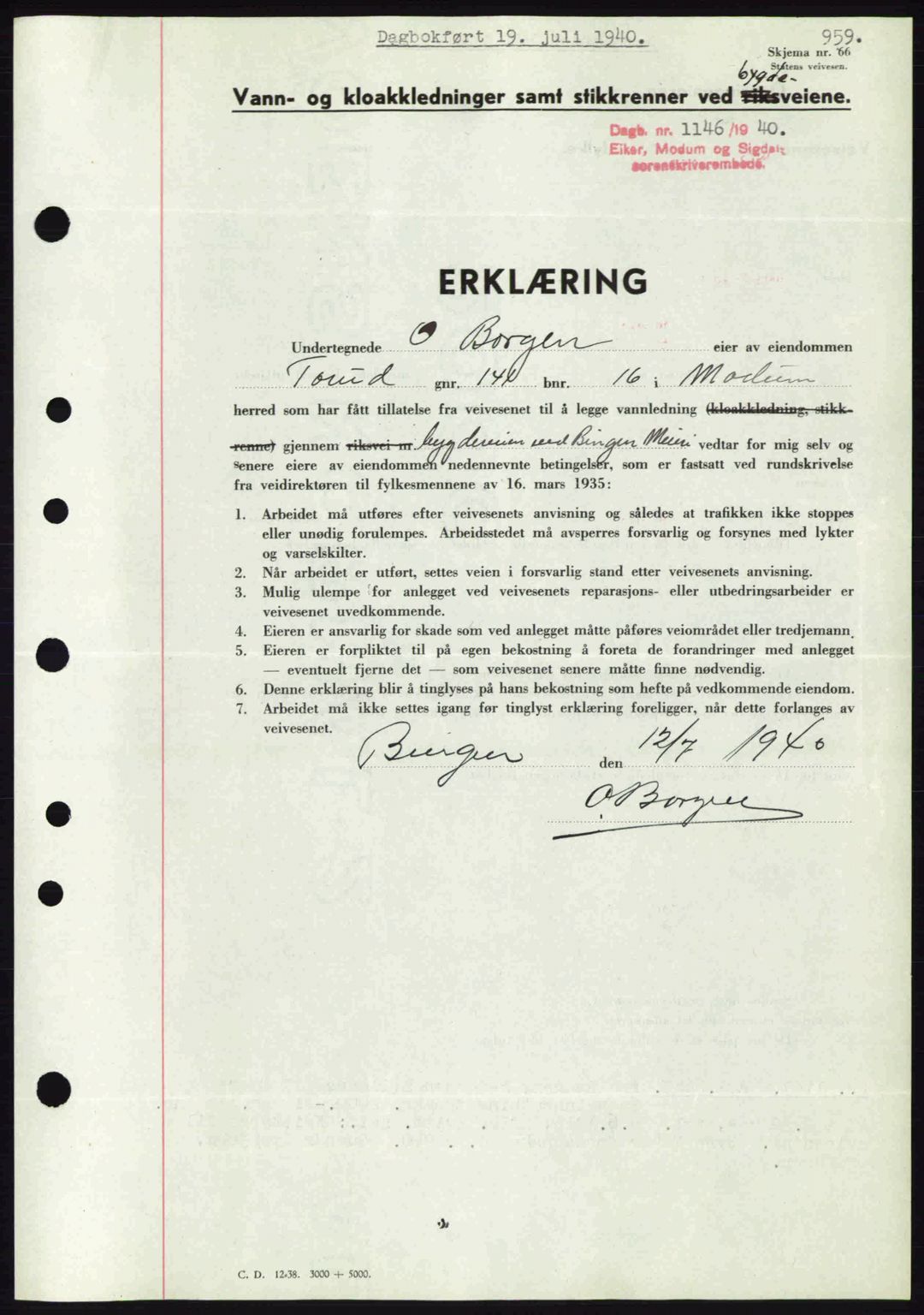 Eiker, Modum og Sigdal sorenskriveri, SAKO/A-123/G/Ga/Gab/L0041: Pantebok nr. A11, 1939-1940, Dagboknr: 1146/1940