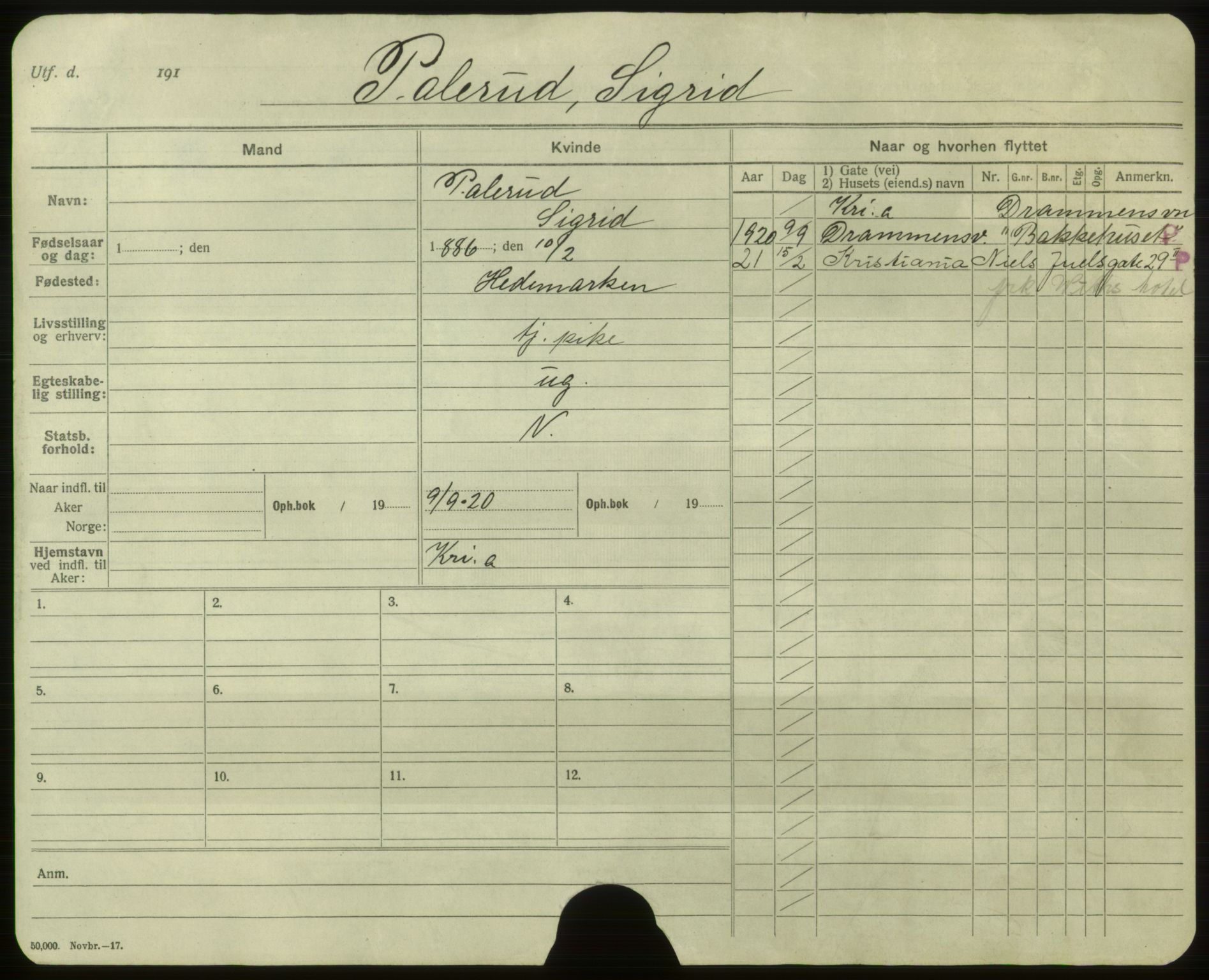 Oslo folkeregister, Registerkort, AV/SAO-A-11715/F/Fa/Faa/L0009: Kvinner, 1917-1922, s. 4