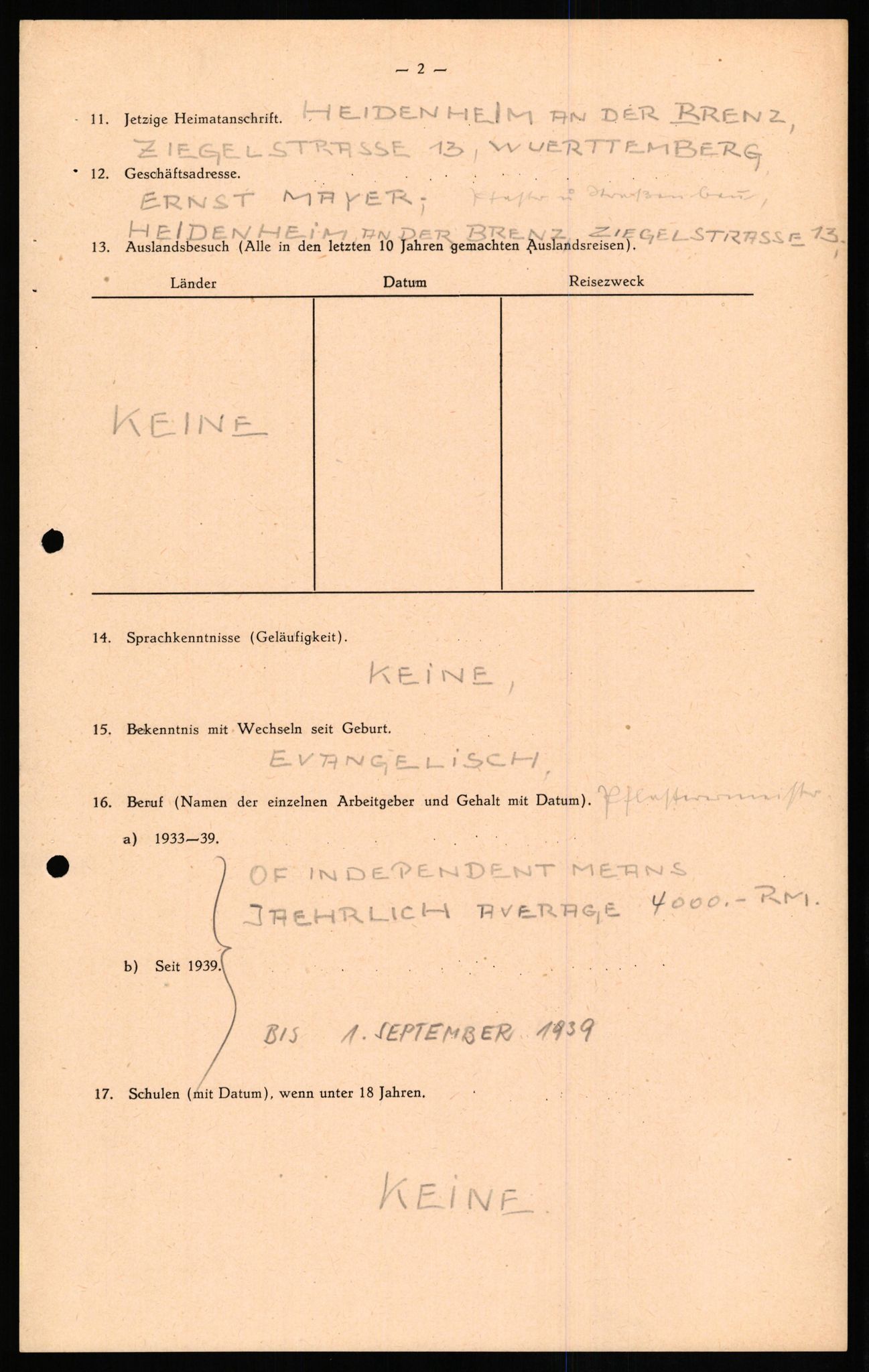 Forsvaret, Forsvarets overkommando II, AV/RA-RAFA-3915/D/Db/L0021: CI Questionaires. Tyske okkupasjonsstyrker i Norge. Tyskere., 1945-1946, s. 277