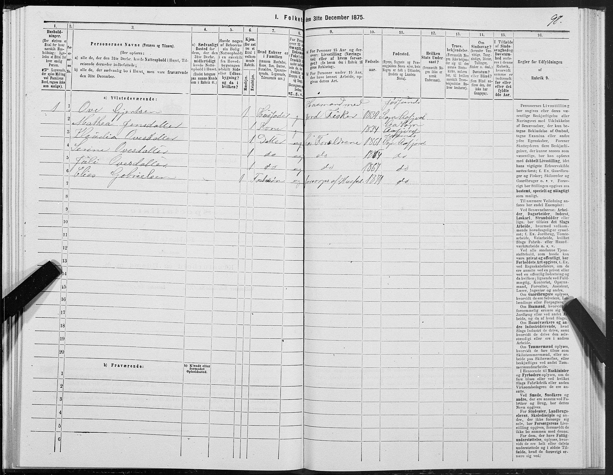 SAT, Folketelling 1875 for 1630P Aafjorden prestegjeld, 1875, s. 4098