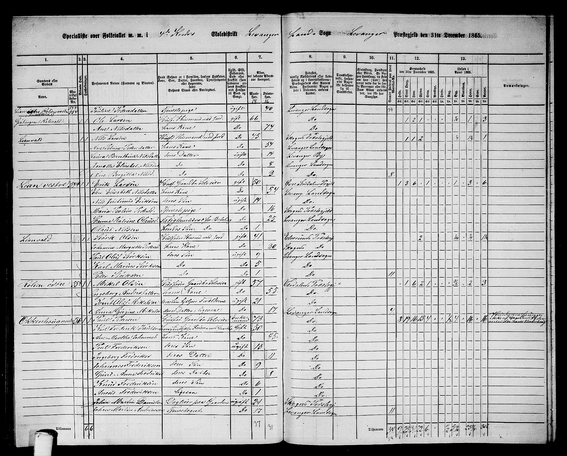 RA, Folketelling 1865 for 1720L Levanger prestegjeld, Levanger landsokn, 1865, s. 83