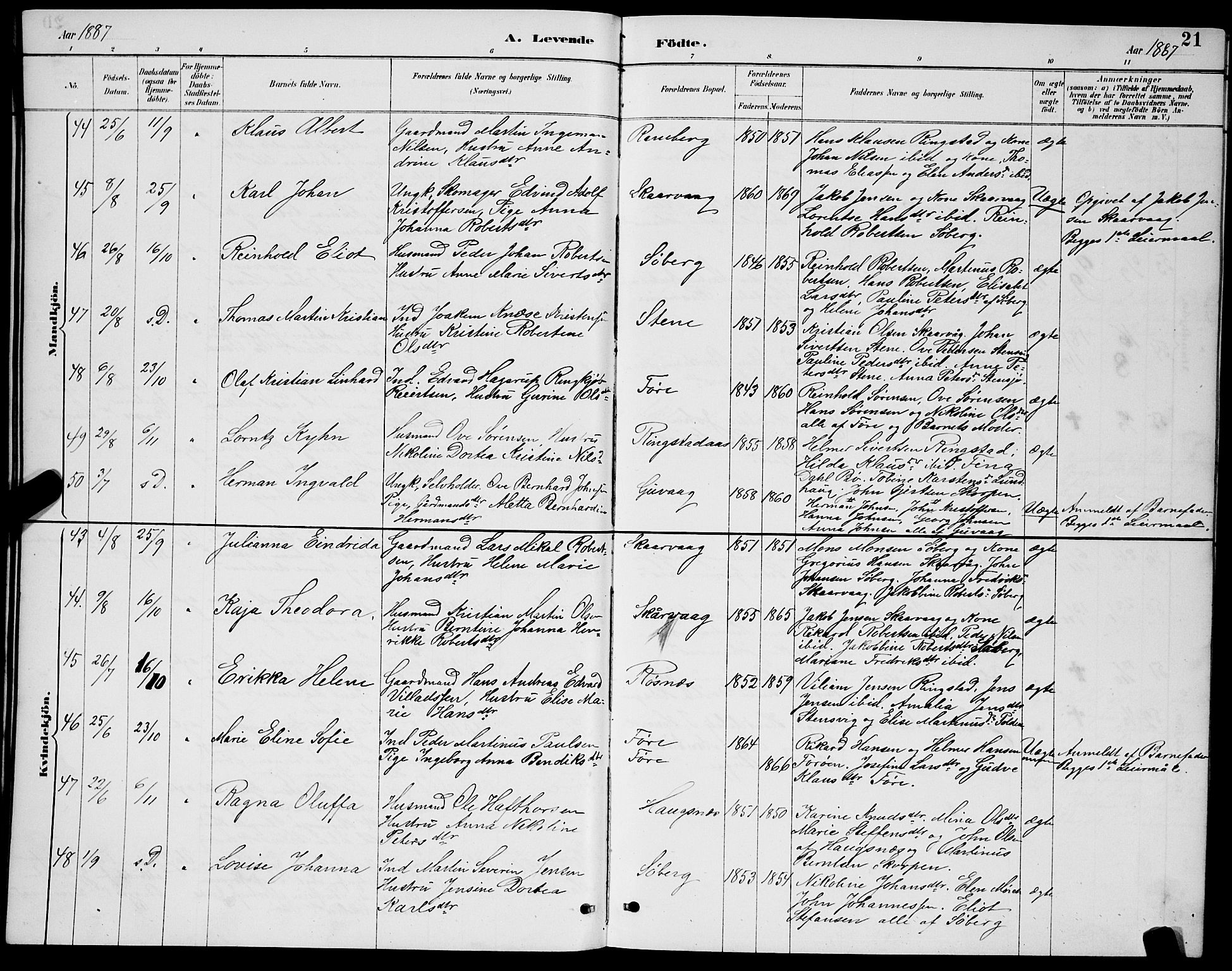 Ministerialprotokoller, klokkerbøker og fødselsregistre - Nordland, AV/SAT-A-1459/891/L1315: Klokkerbok nr. 891C04, 1886-1893, s. 21