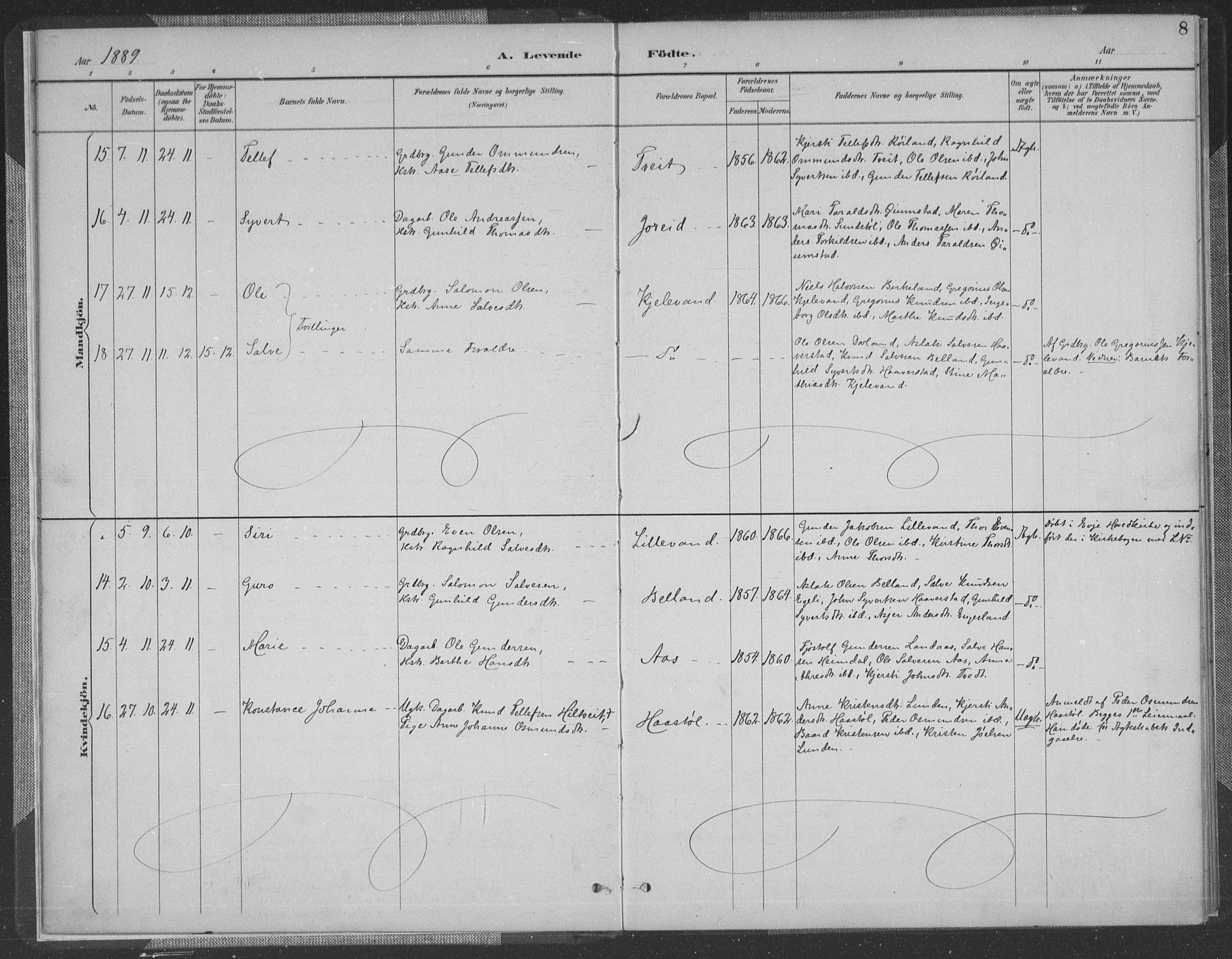 Herefoss sokneprestkontor, AV/SAK-1111-0019/F/Fa/Fab/L0004: Ministerialbok nr. A 4, 1887-1909, s. 8