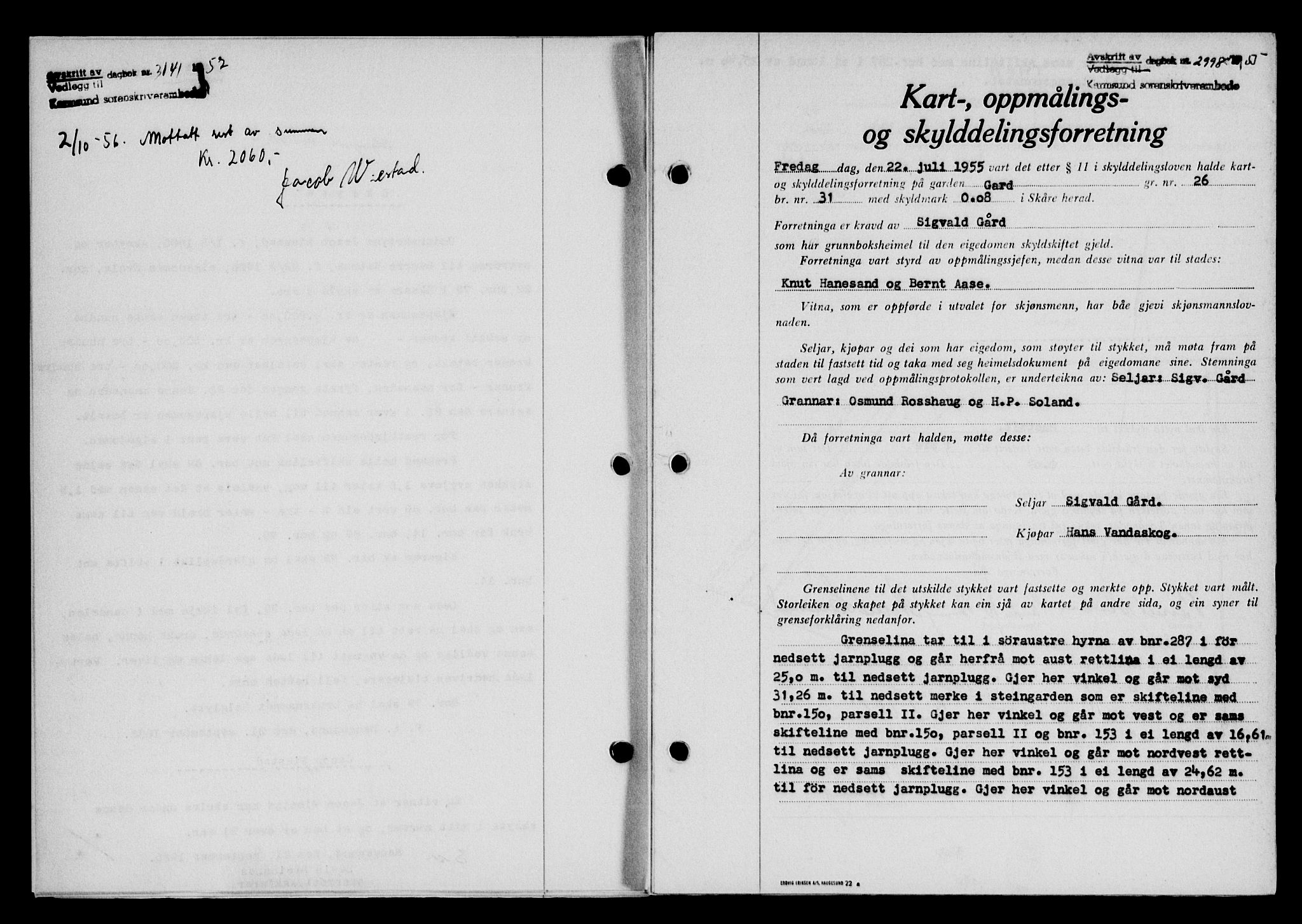 Karmsund sorenskriveri, SAST/A-100311/01/II/IIB/L0117: Pantebok nr. 97Aa, 1955-1955, Dagboknr: 2998/1955