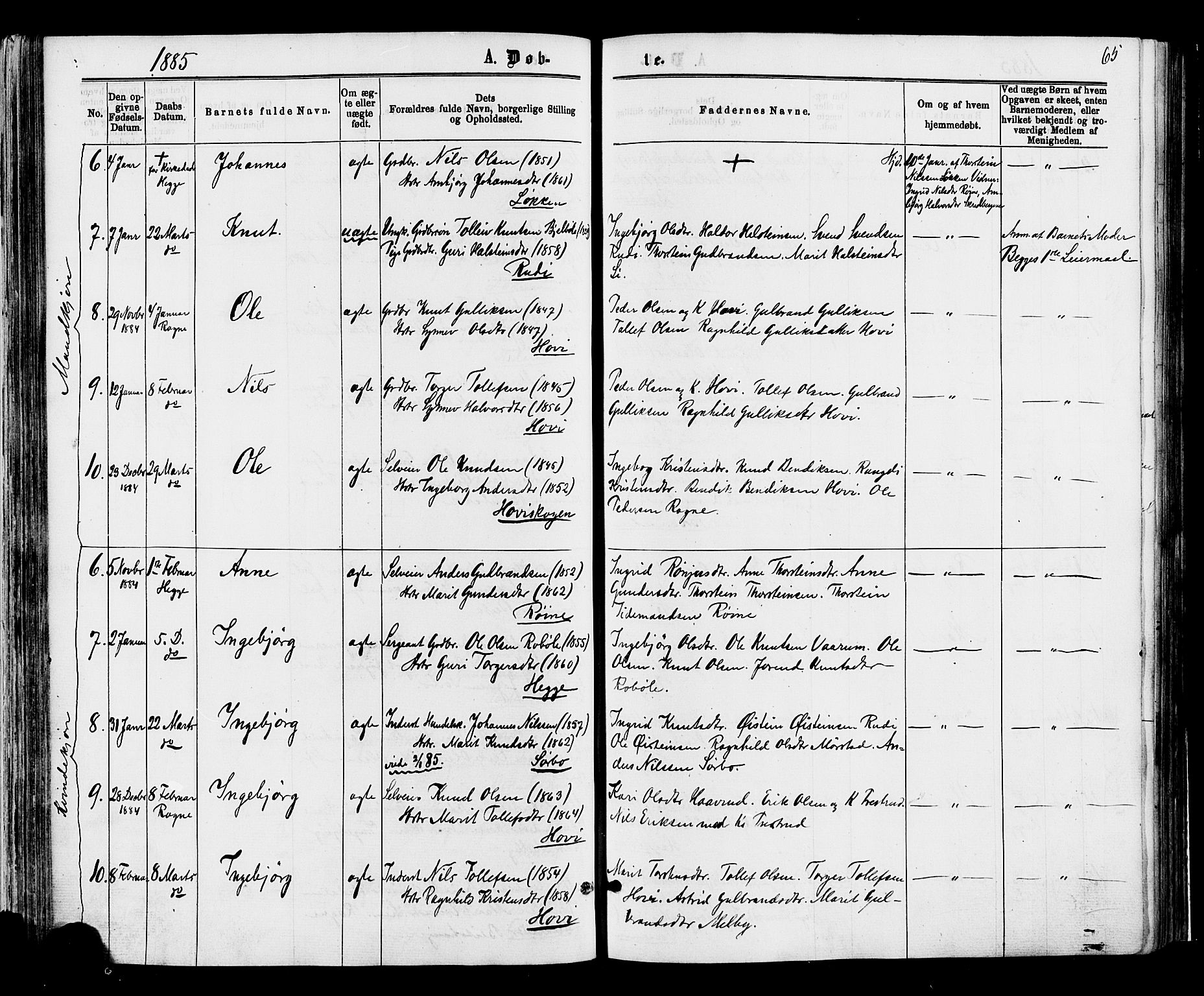 Øystre Slidre prestekontor, SAH/PREST-138/H/Ha/Haa/L0002: Ministerialbok nr. 2, 1874-1886, s. 65