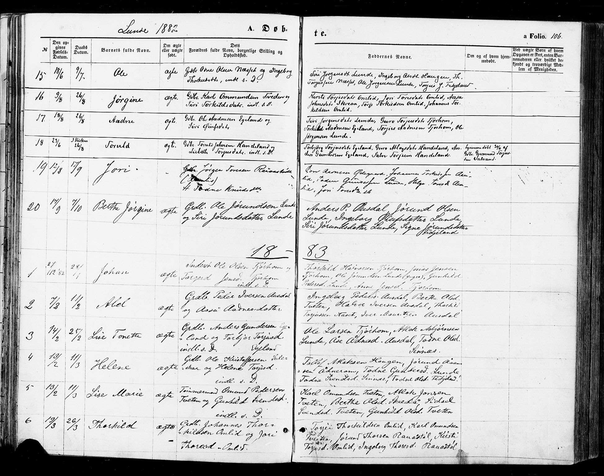 Sirdal sokneprestkontor, SAK/1111-0036/F/Fa/Fab/L0003: Ministerialbok nr. A 3, 1874-1886, s. 106