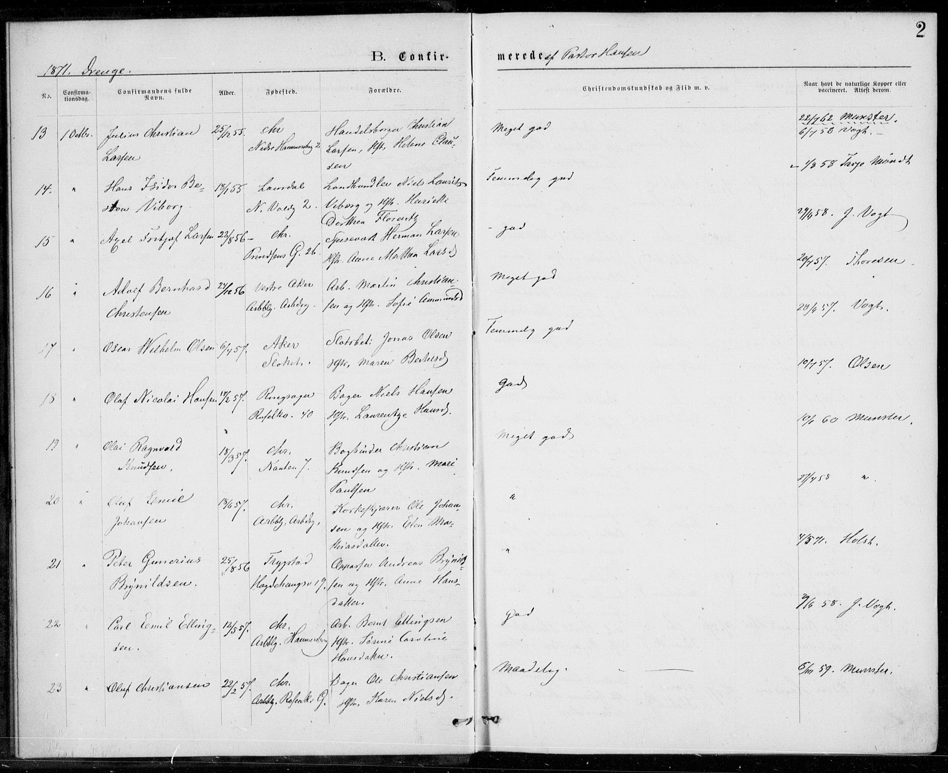 Trefoldighet prestekontor Kirkebøker, AV/SAO-A-10882/F/Fb/L0002: Ministerialbok nr. II 2, 1871-1880, s. 2