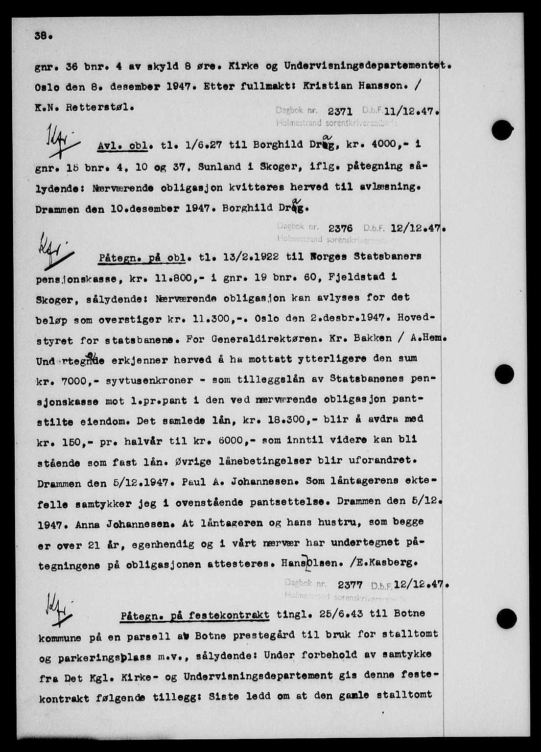 Holmestrand sorenskriveri, SAKO/A-67/G/Ga/Gab/L0058: Pantebok nr. B-58, 1947-1948, s. 38, Dagboknr: 2371/1947