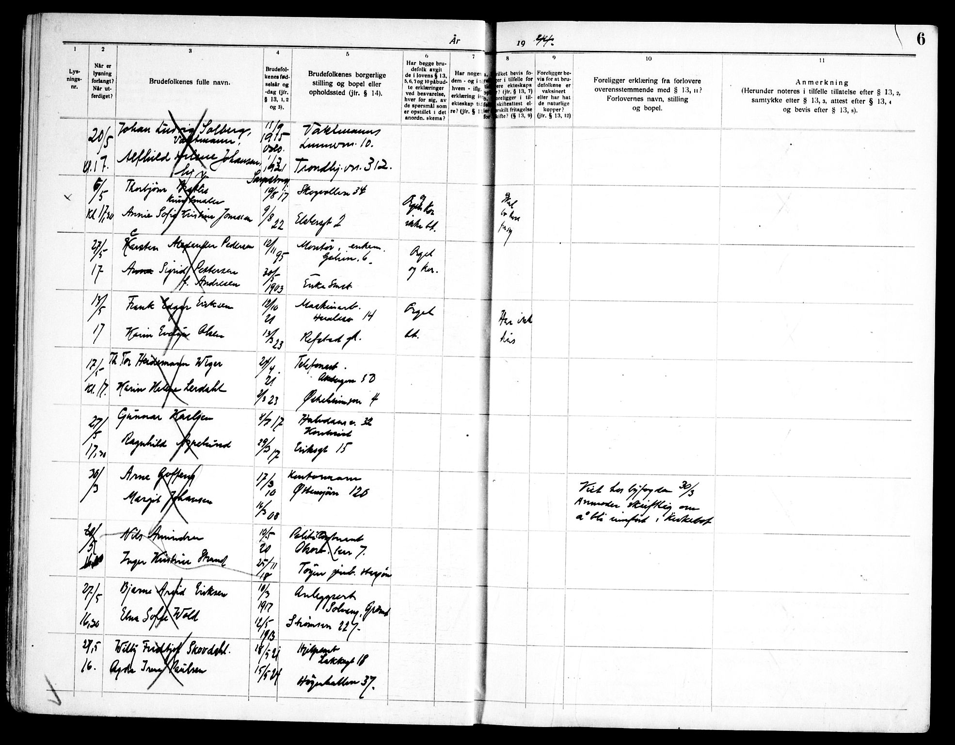 Østre Aker prestekontor Kirkebøker, AV/SAO-A-10840/H/Ha/L0010: Lysningsprotokoll nr. I 10, 1943-1948, s. 6