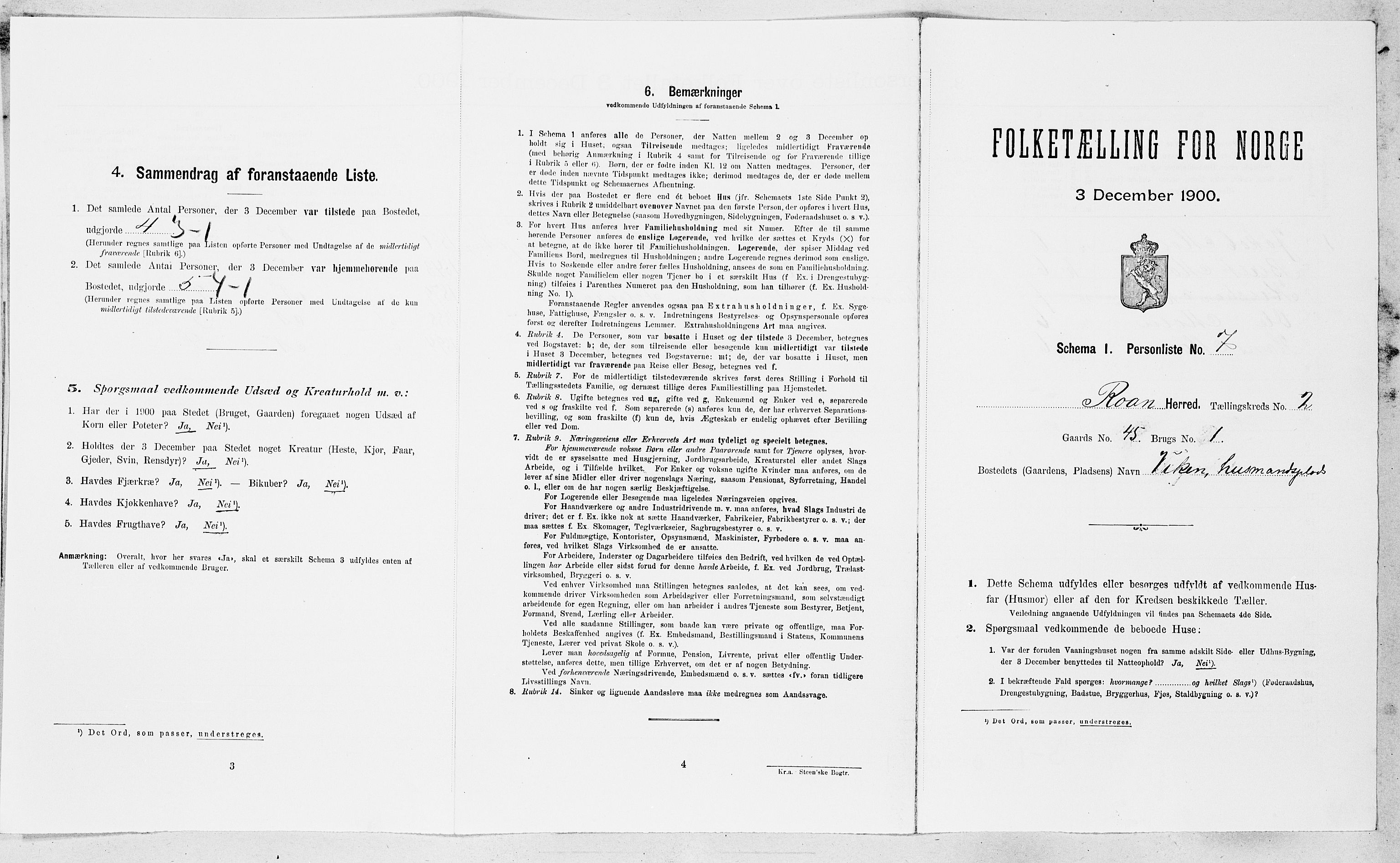 SAT, Folketelling 1900 for 1632 Roan herred, 1900, s. 172