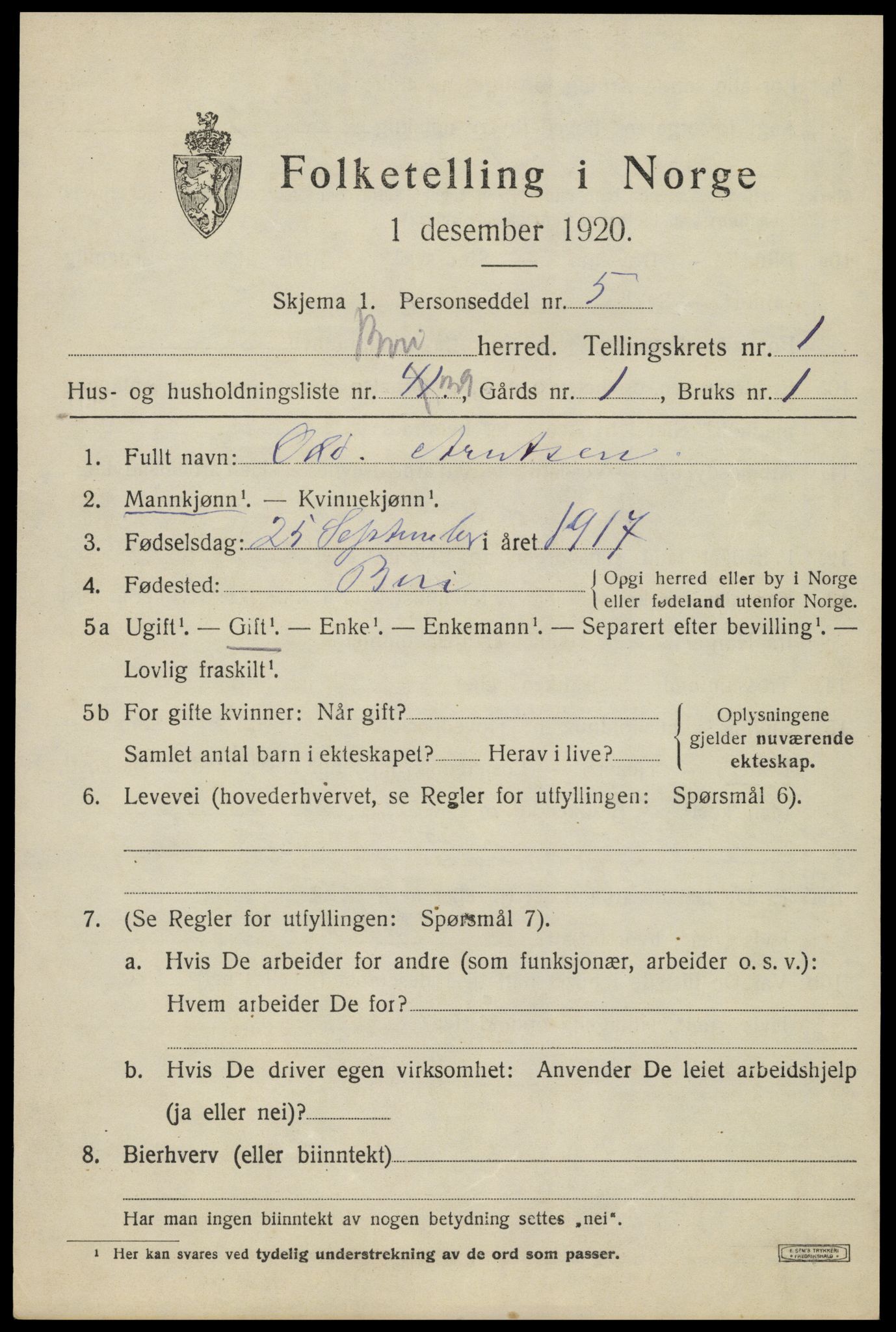 SAH, Folketelling 1920 for 0525 Biri herred, 1920, s. 1541