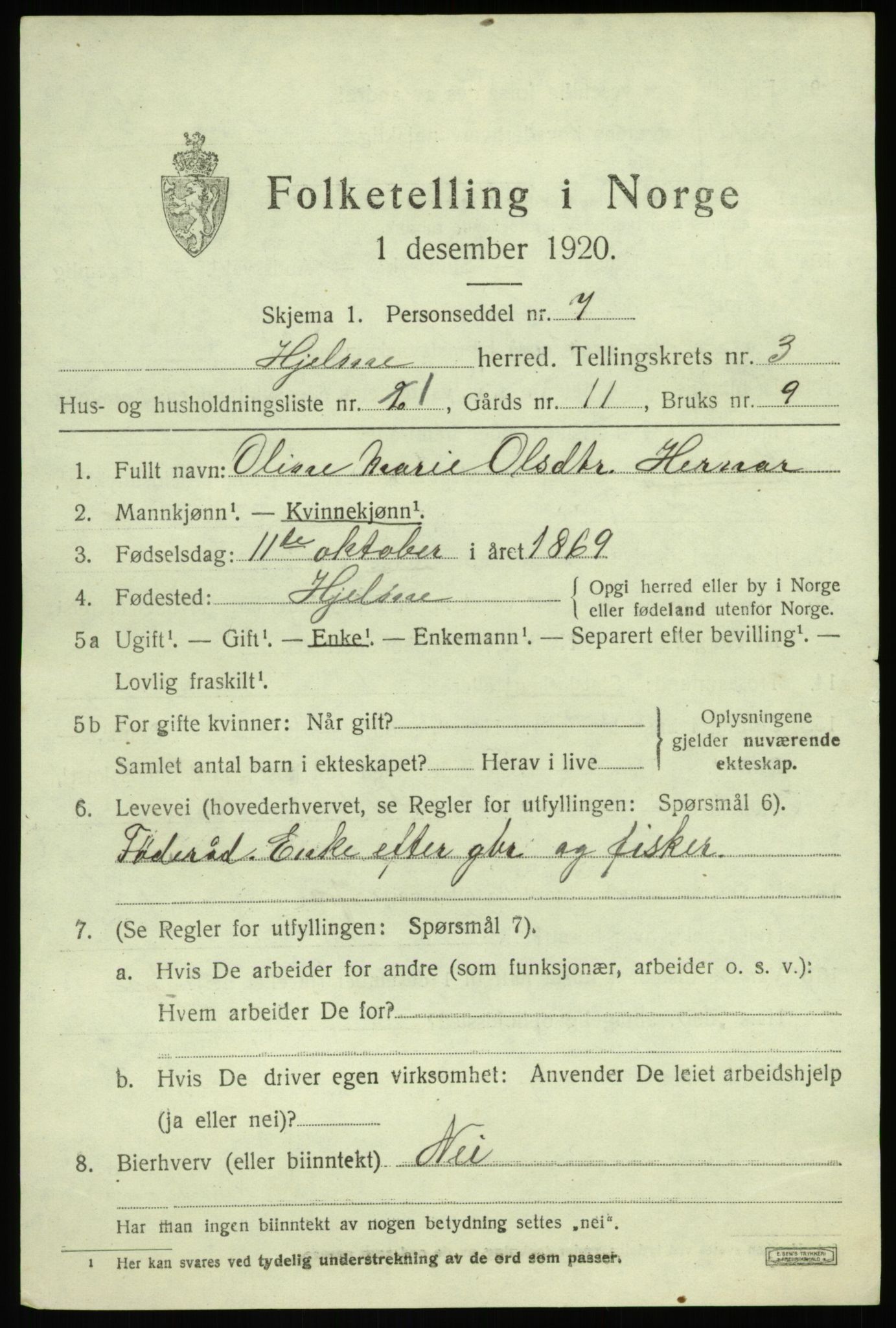 SAB, Folketelling 1920 for 1259 Hjelme herred, 1920, s. 1946