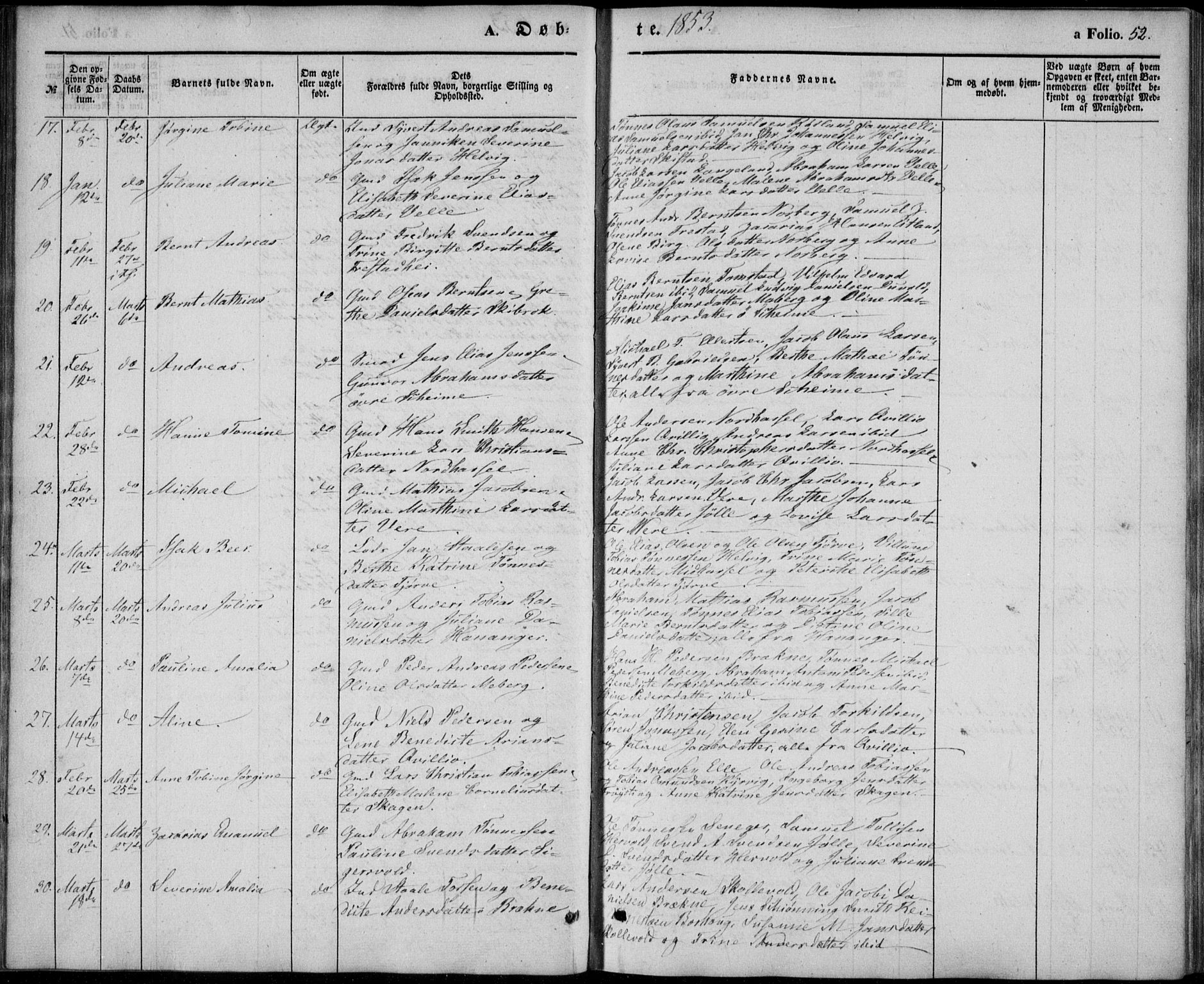 Lista sokneprestkontor, AV/SAK-1111-0027/F/Fb/L0002: Klokkerbok nr. B 2, 1847-1862, s. 52