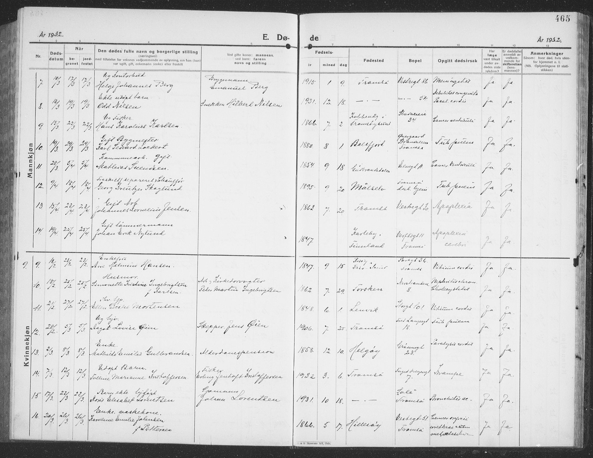 Tromsø sokneprestkontor/stiftsprosti/domprosti, SATØ/S-1343/G/Gb/L0010klokker: Klokkerbok nr. 10, 1925-1937, s. 465