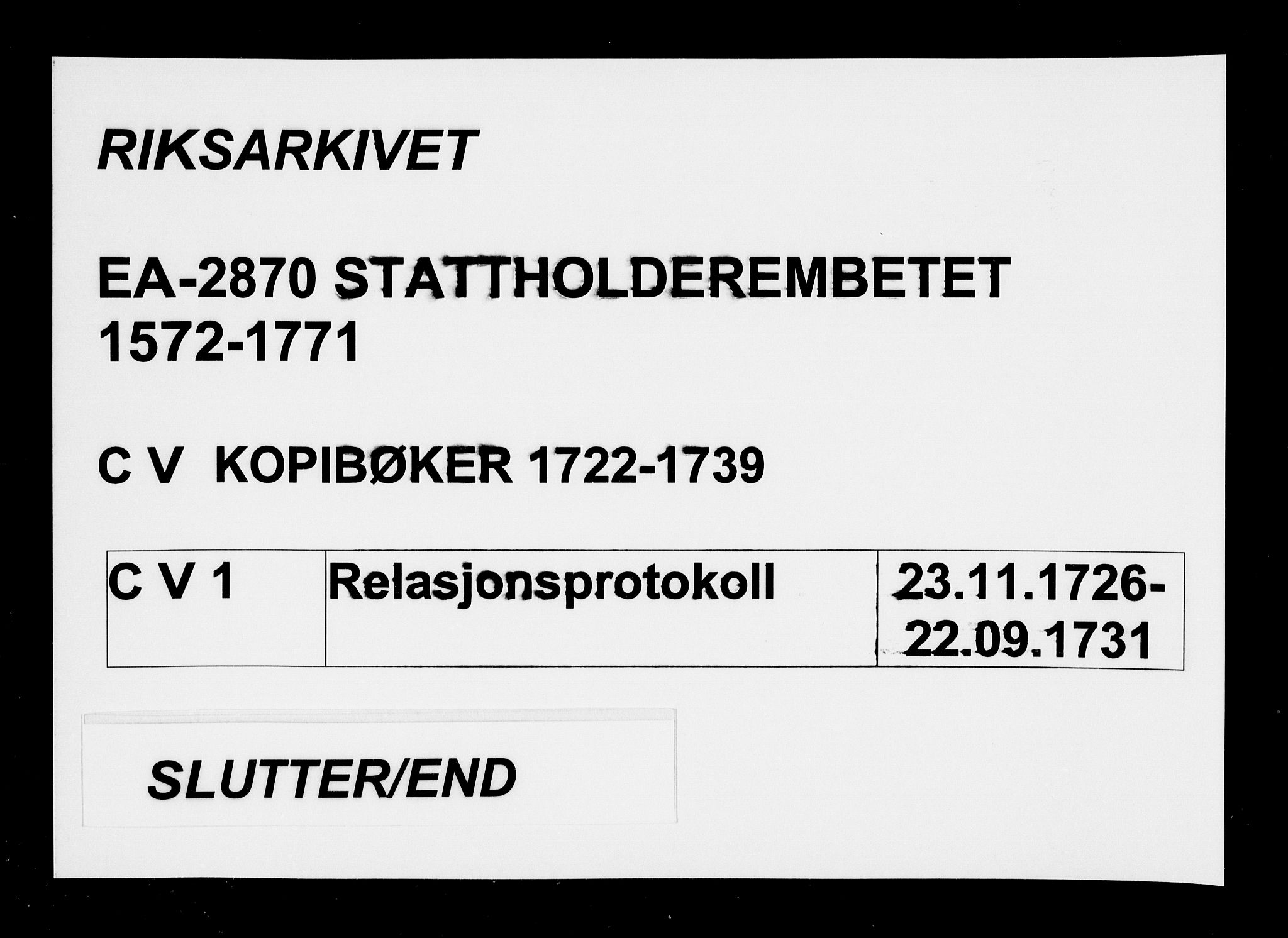 Stattholderembetet 1572-1771, AV/RA-EA-2870/Be/L0001: Relasjonsprotokoll, 1726-1731