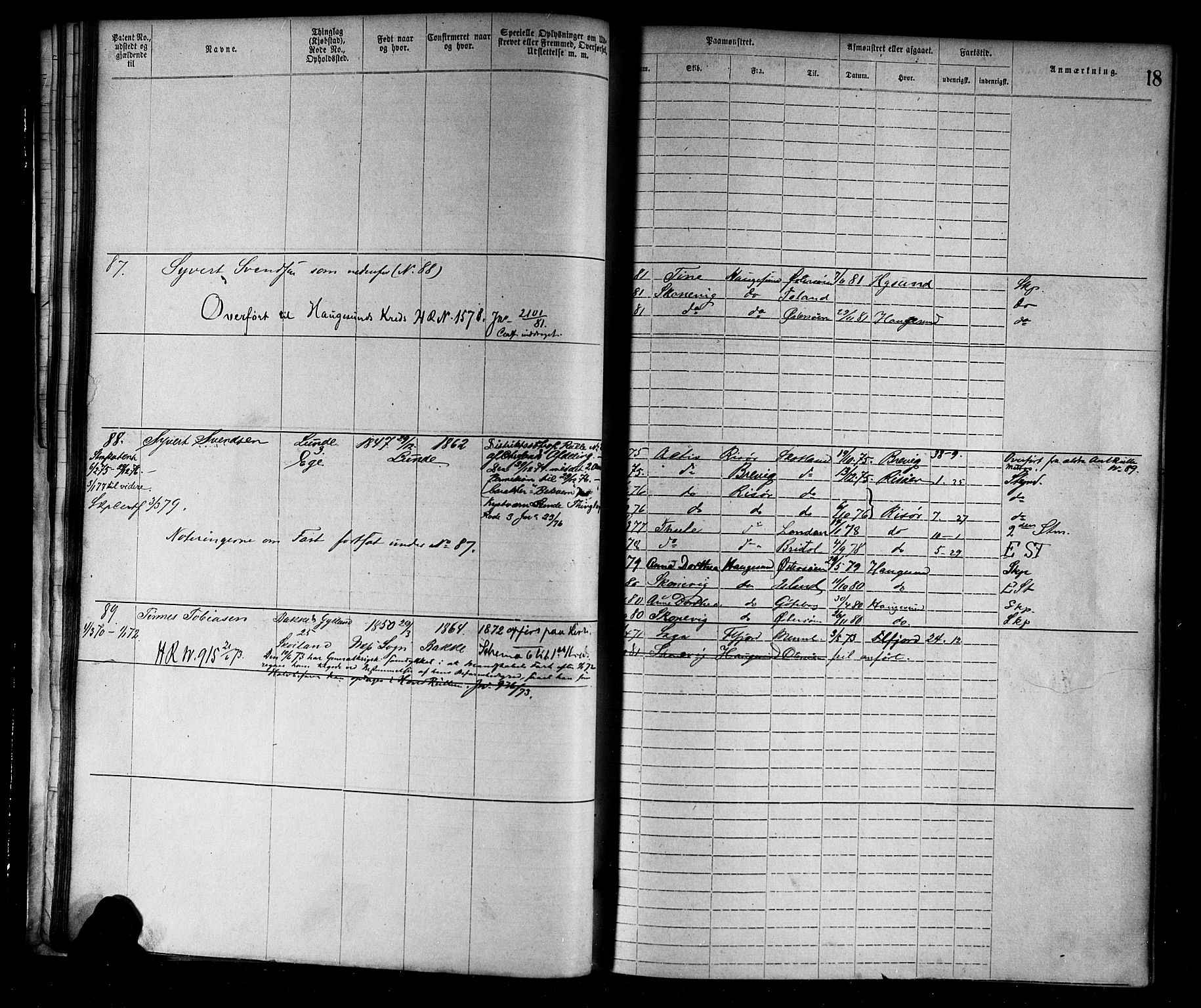 Flekkefjord mønstringskrets, AV/SAK-2031-0018/F/Fa/L0002: Annotasjonsrulle nr 1-1920 med register, N-2, 1870-1891, s. 38