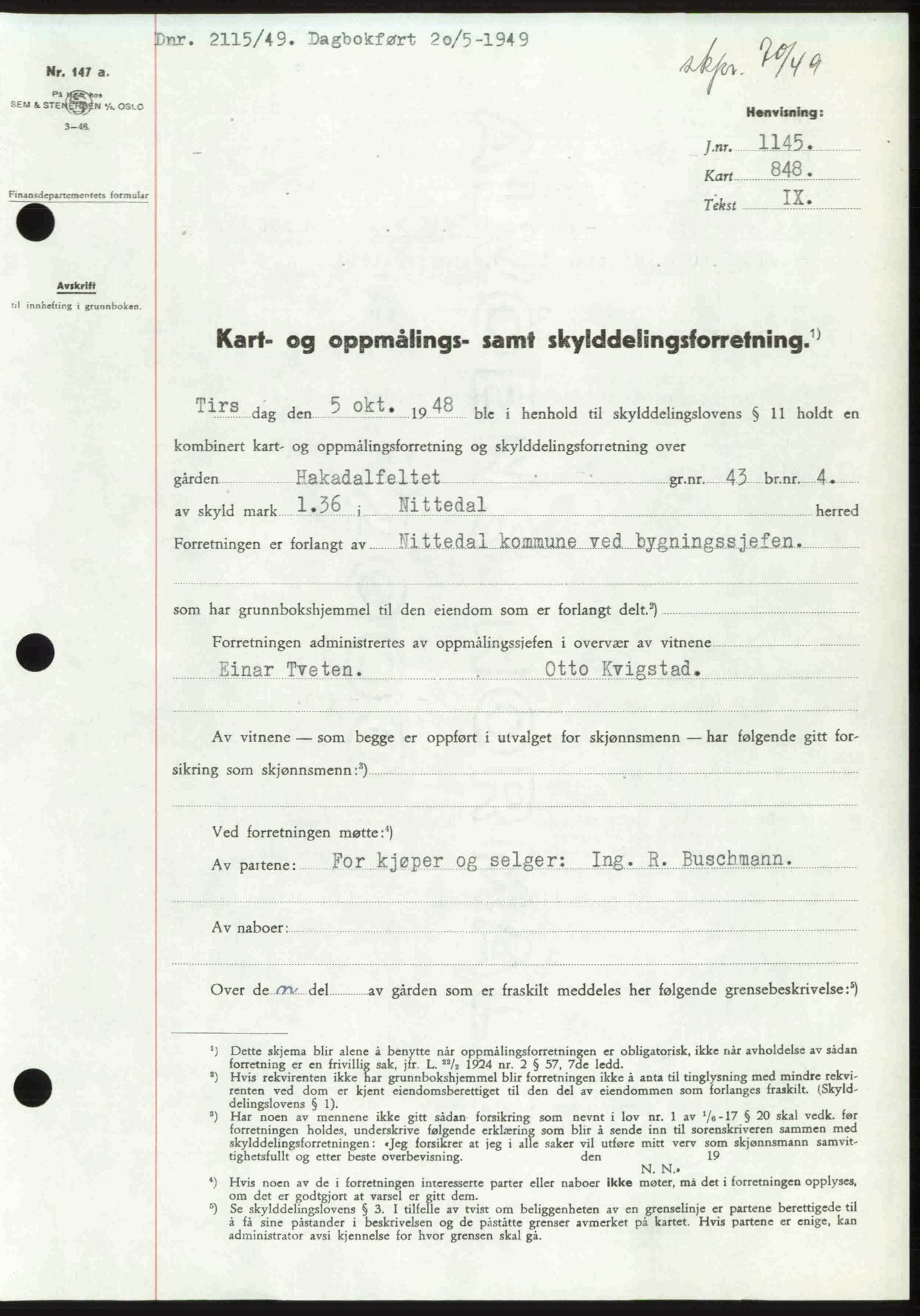 Nedre Romerike sorenskriveri, SAO/A-10469/G/Gb/Gbd/L0025: Pantebok nr. 25, 1949-1949, Dagboknr: 2115/1949