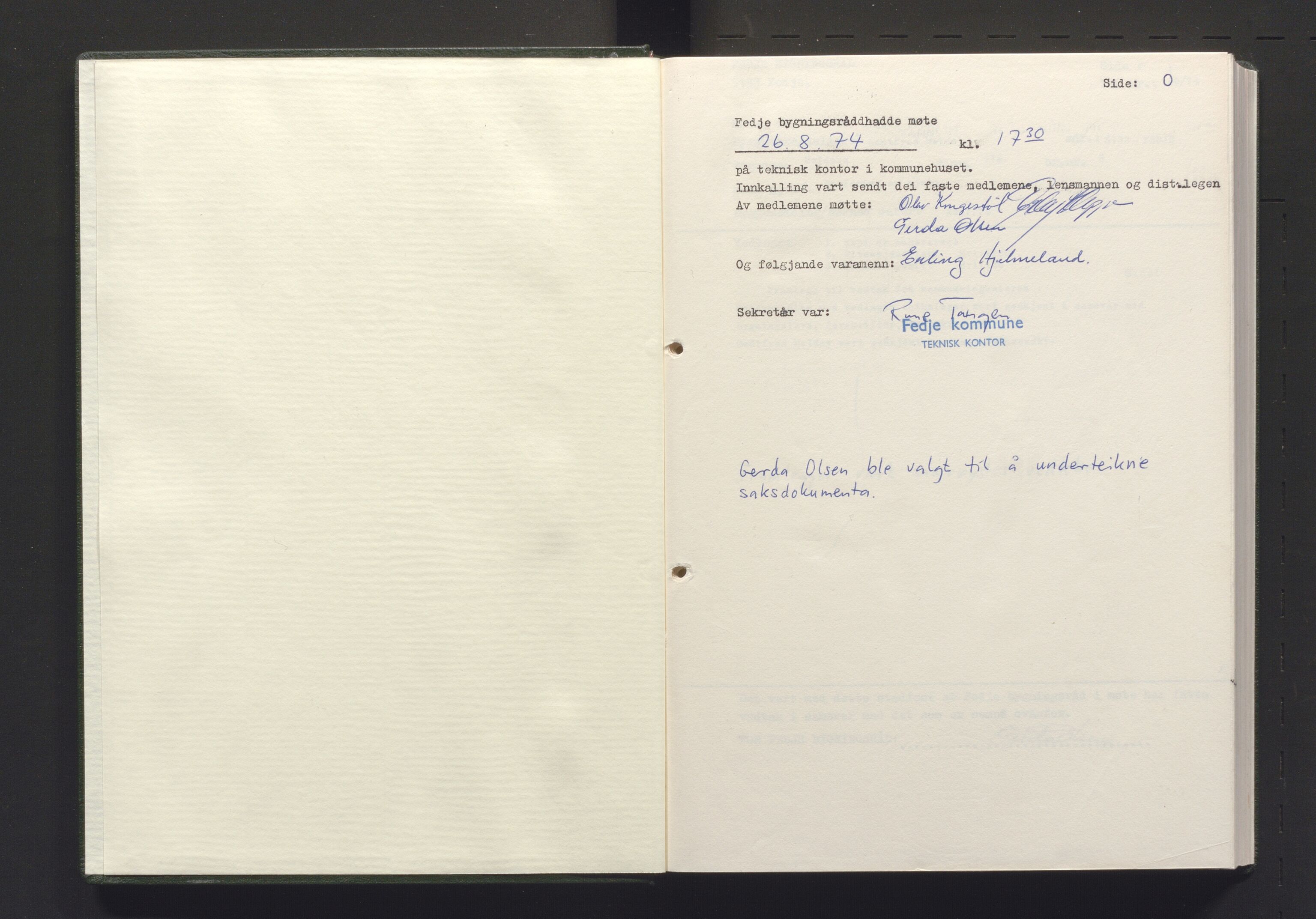Fedje kommune. Bygningsrådet, IKAH/1265-511/A/Aa/L0002: Møtebok for Fedje bygningsråd, 1974-1977
