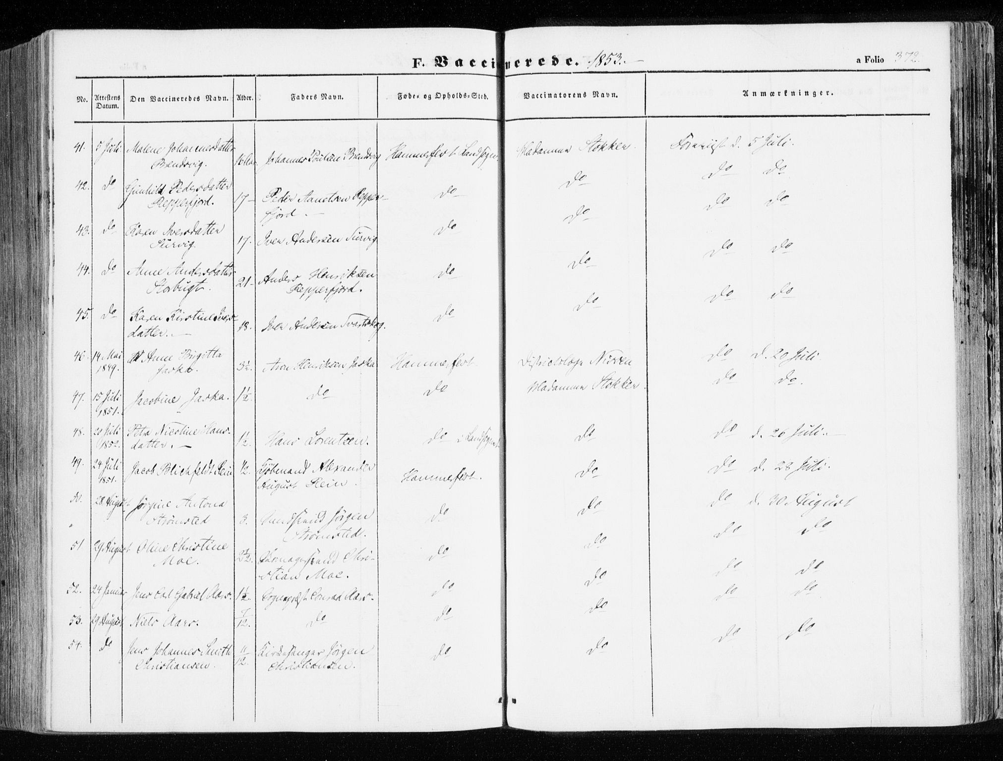 Hammerfest sokneprestkontor, AV/SATØ-S-1347/H/Ha/L0004.kirke: Ministerialbok nr. 4, 1843-1856, s. 372