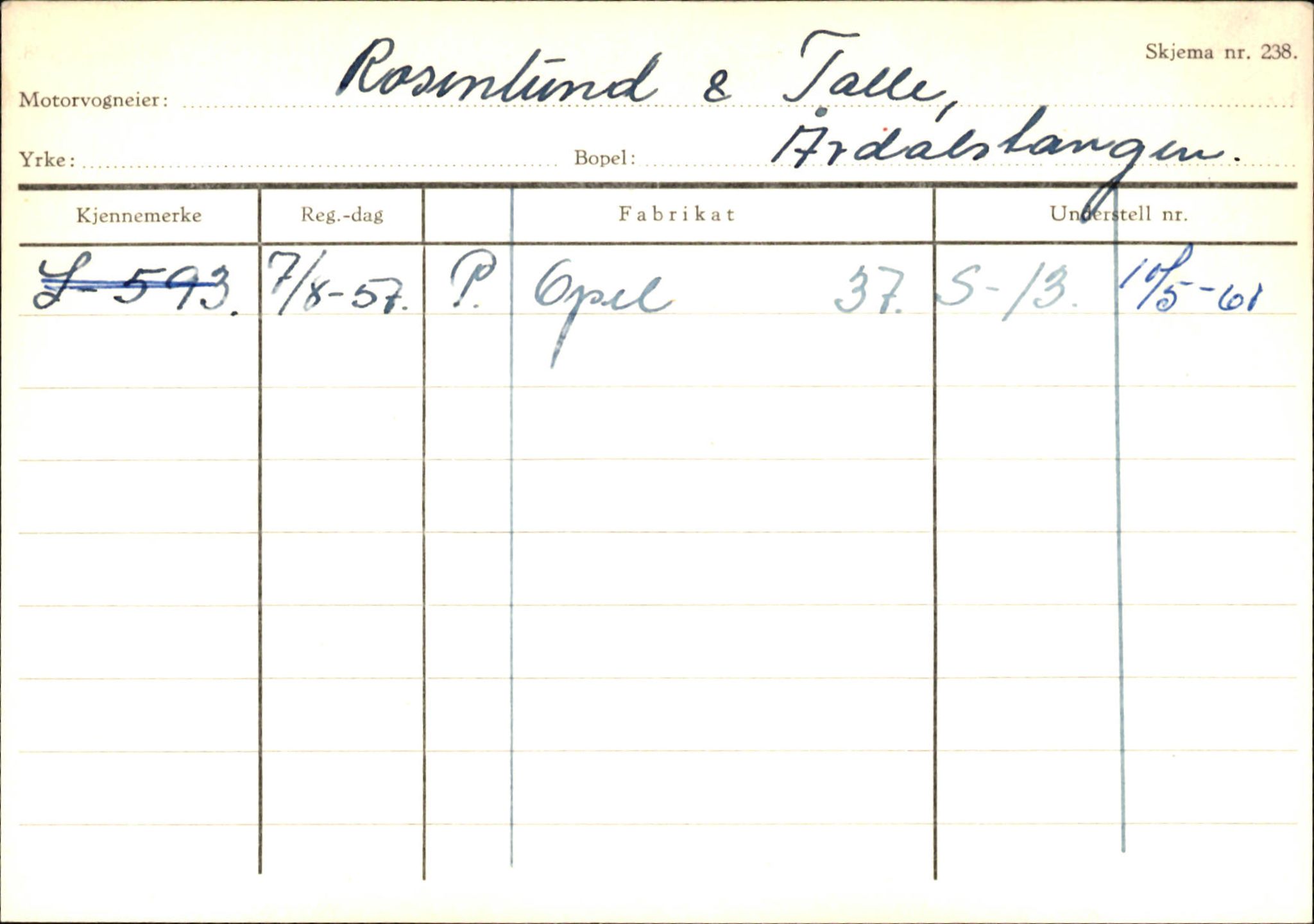 Statens vegvesen, Sogn og Fjordane vegkontor, SAB/A-5301/4/F/L0146: Registerkort Årdal R-Å samt diverse kort, 1945-1975, s. 70