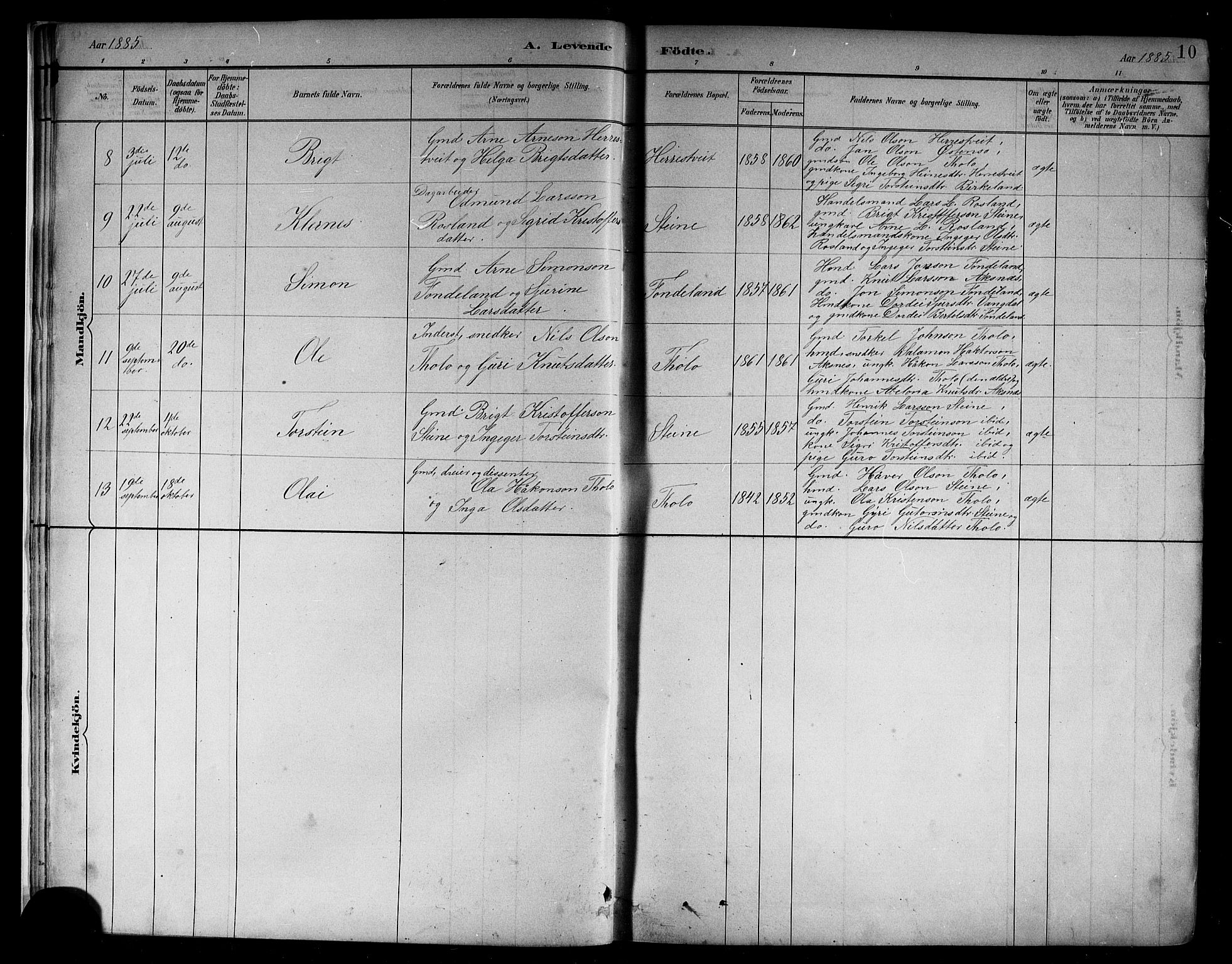Kvam sokneprestembete, AV/SAB-A-76201/H/Hab: Klokkerbok nr. B 3, 1884-1916, s. 10