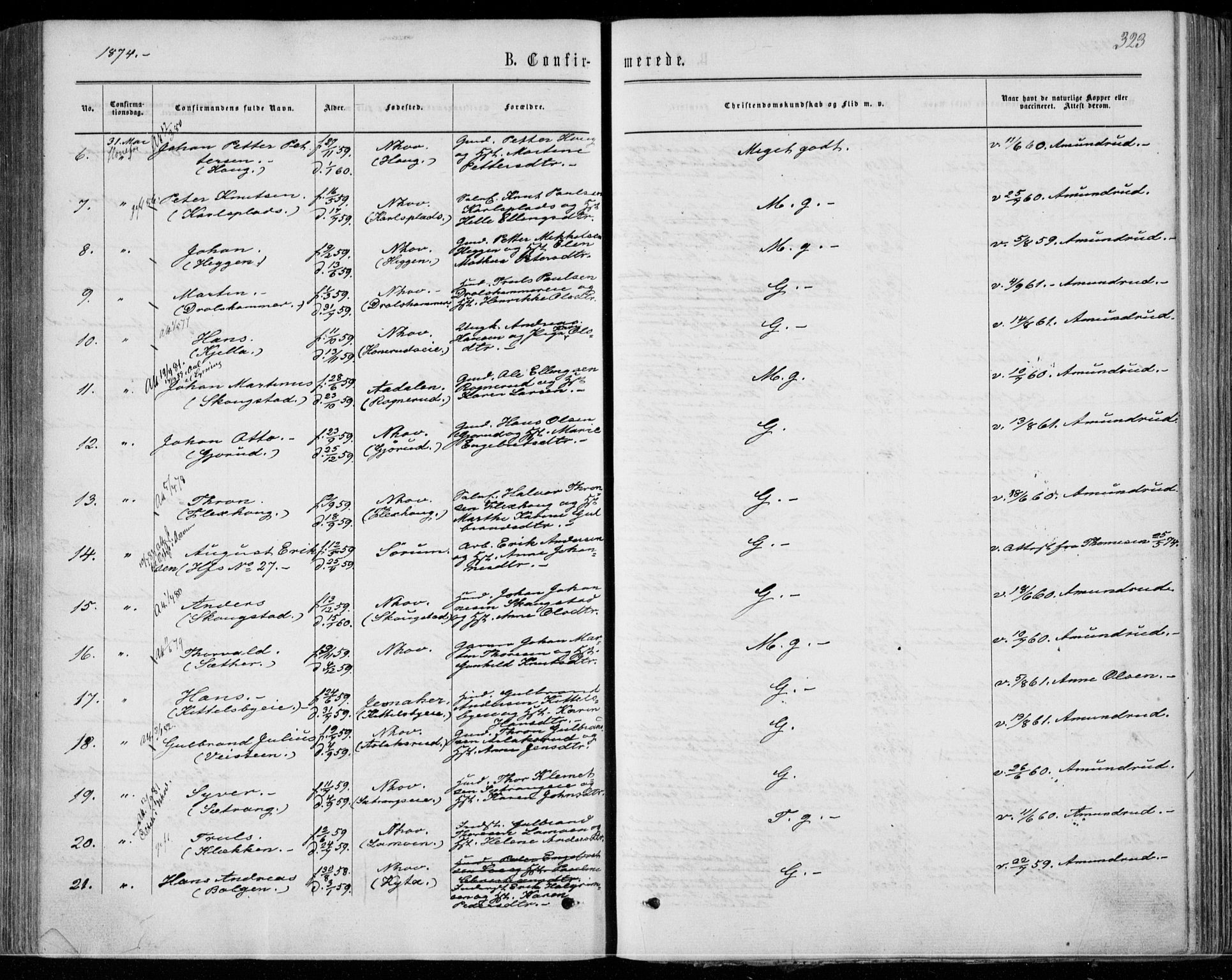 Norderhov kirkebøker, AV/SAKO-A-237/F/Fa/L0013: Ministerialbok nr. 13, 1866-1874, s. 323