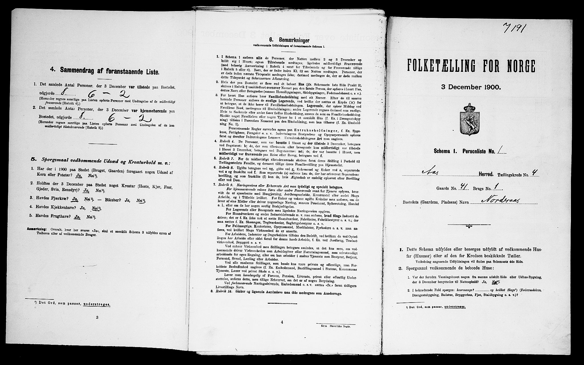 SAO, Folketelling 1900 for 0214 Ås herred, 1900