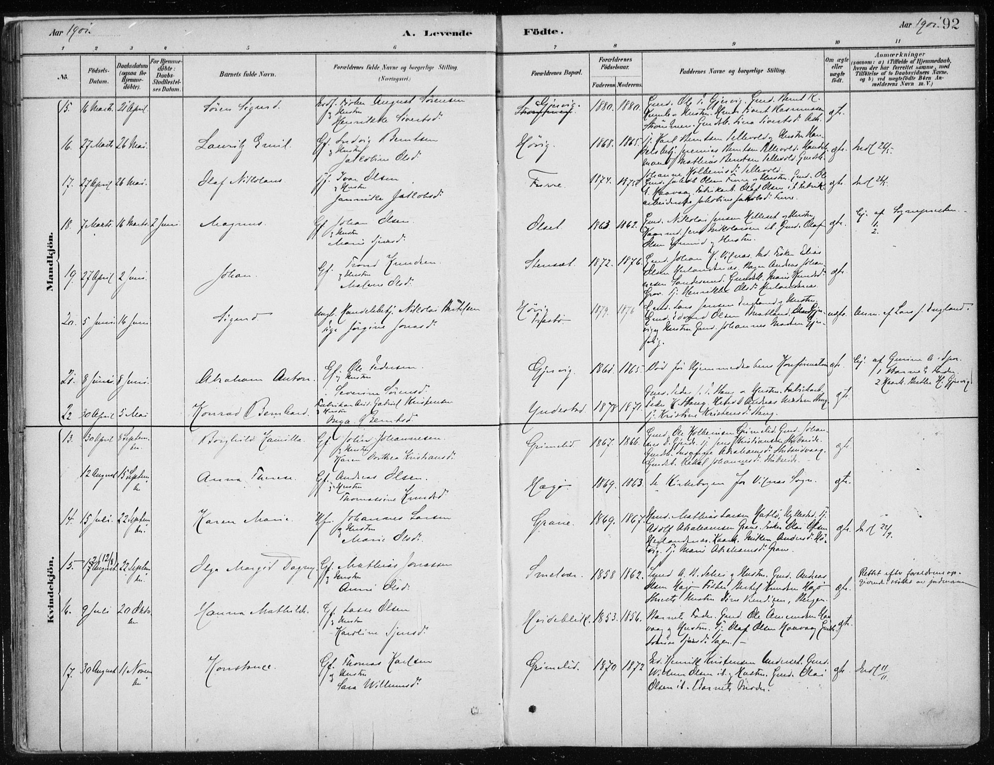 Askvoll sokneprestembete, AV/SAB-A-79501/H/Haa/Haab/L0002: Ministerialbok nr. B 2, 1879-1909, s. 92