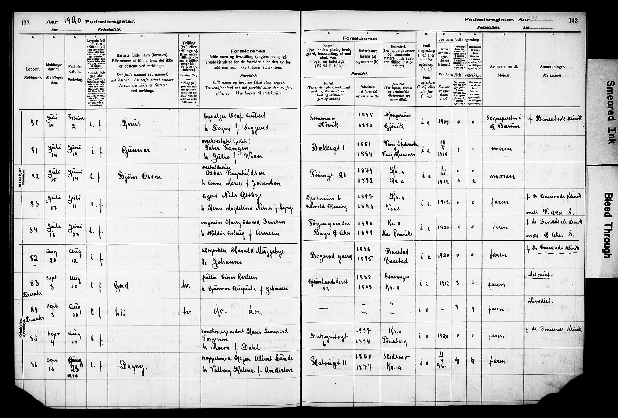 Grønland prestekontor Kirkebøker, SAO/A-10848/J/Ja/L0001: Fødselsregister nr. 1, 1916-1922, s. 133