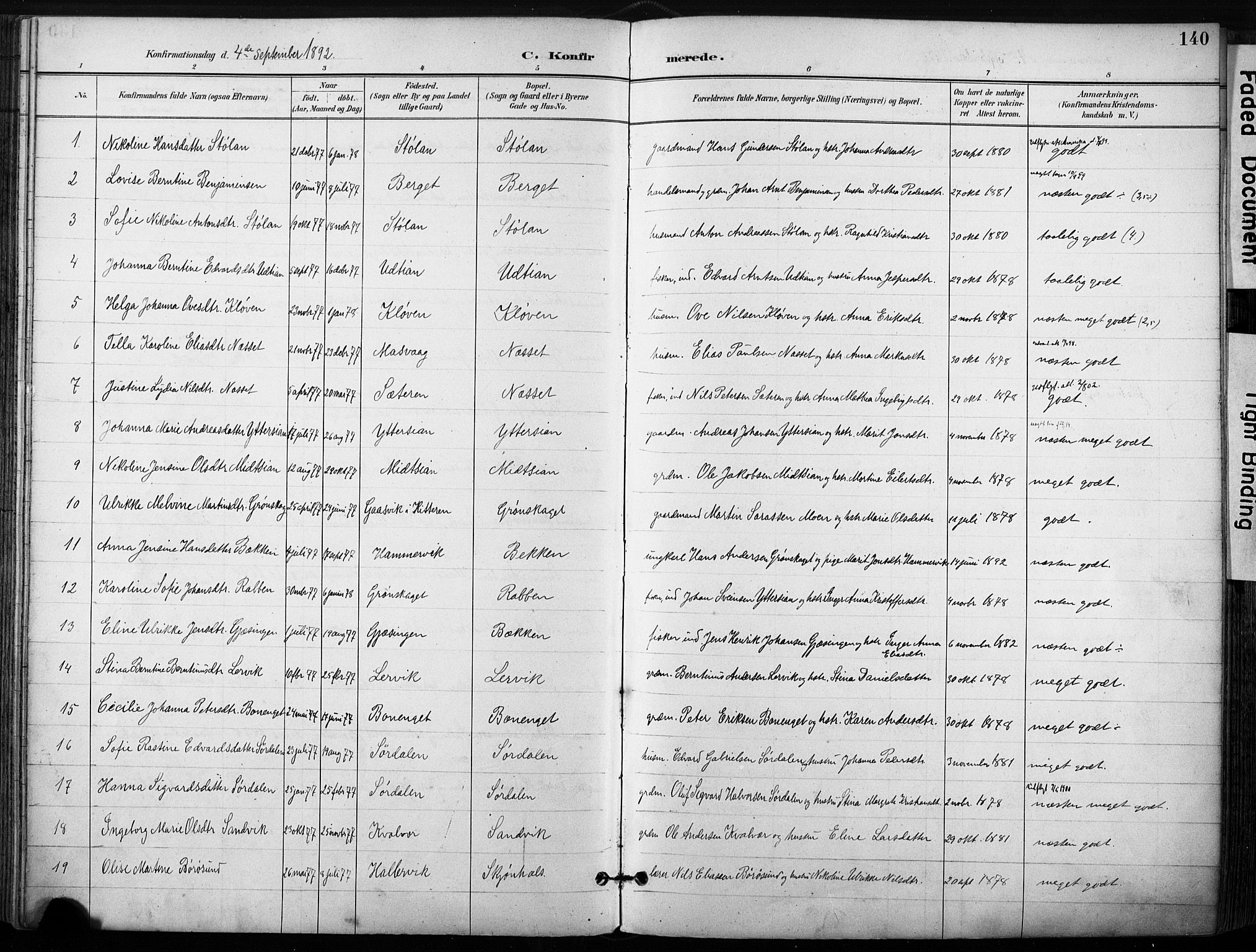 Ministerialprotokoller, klokkerbøker og fødselsregistre - Sør-Trøndelag, SAT/A-1456/640/L0579: Ministerialbok nr. 640A04, 1889-1902, s. 140