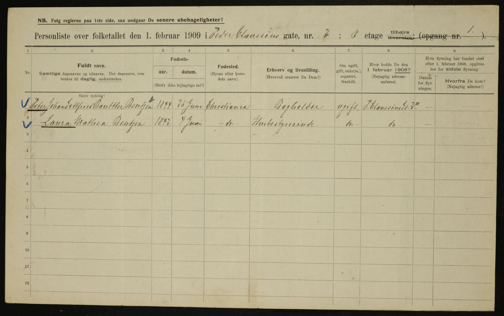 OBA, Kommunal folketelling 1.2.1909 for Kristiania kjøpstad, 1909, s. 71344